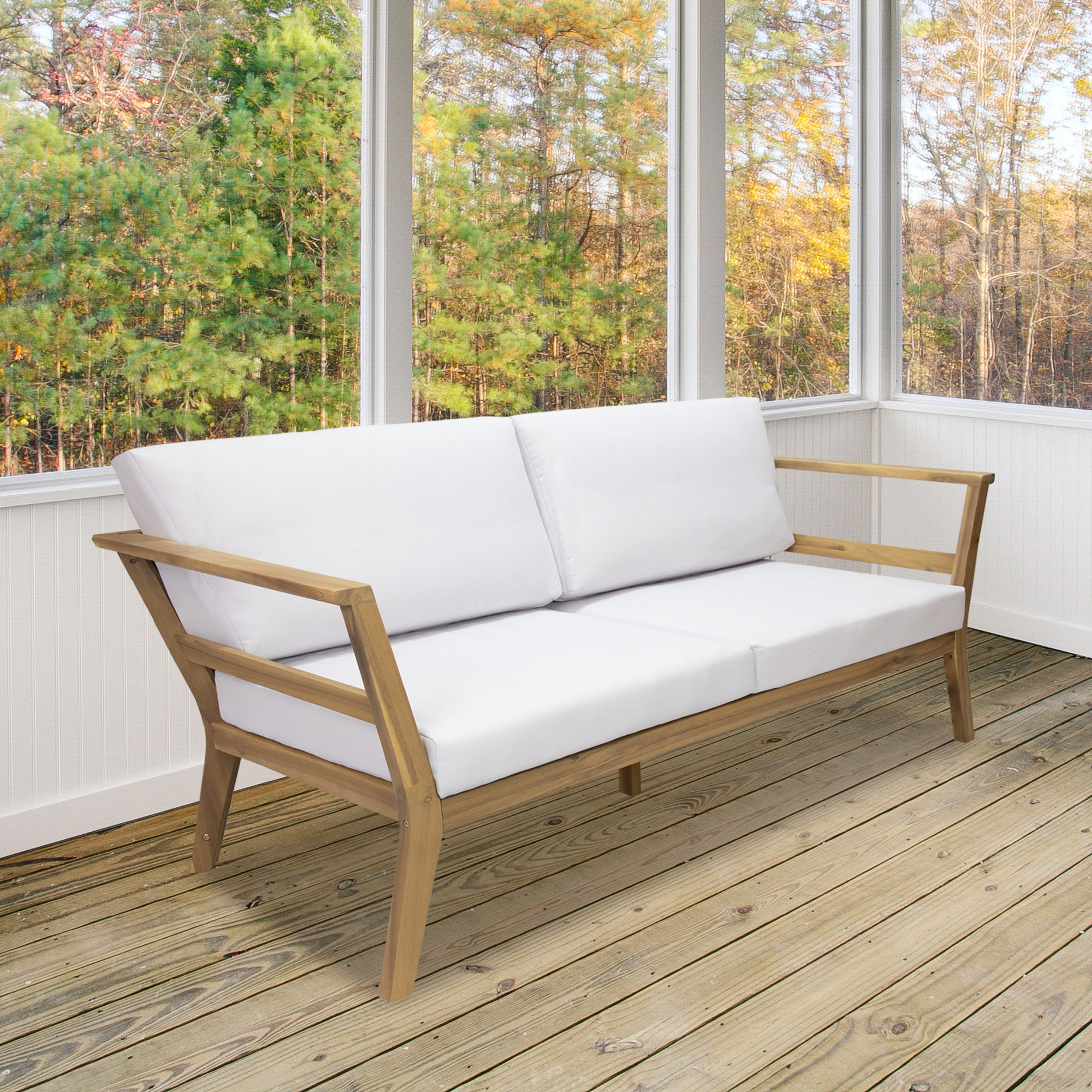 Acacia Wood Patio Loveseat - 2 Seater Outdoor Sofa with Cushions by Sunnydaze | Perfect for Backyard, Garden & Poolside Relaxation
