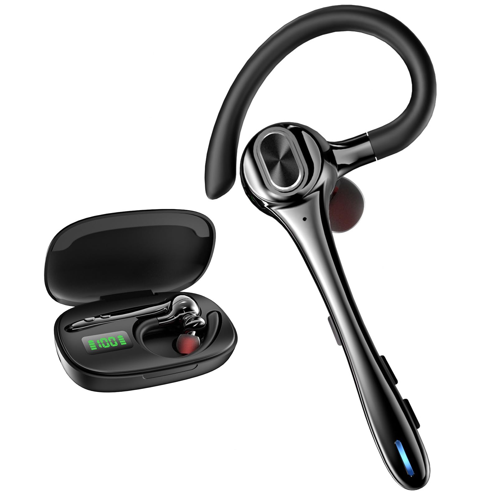 Wireless Bluetooth Earbuds with Noise Canceling Mic - 160H Standby, Hands-Free Single Ear Headphones for iPhone, Android, Samsung, PC, TV & Gaming | Perfect for Work Calls, Driving, and Online Meetings