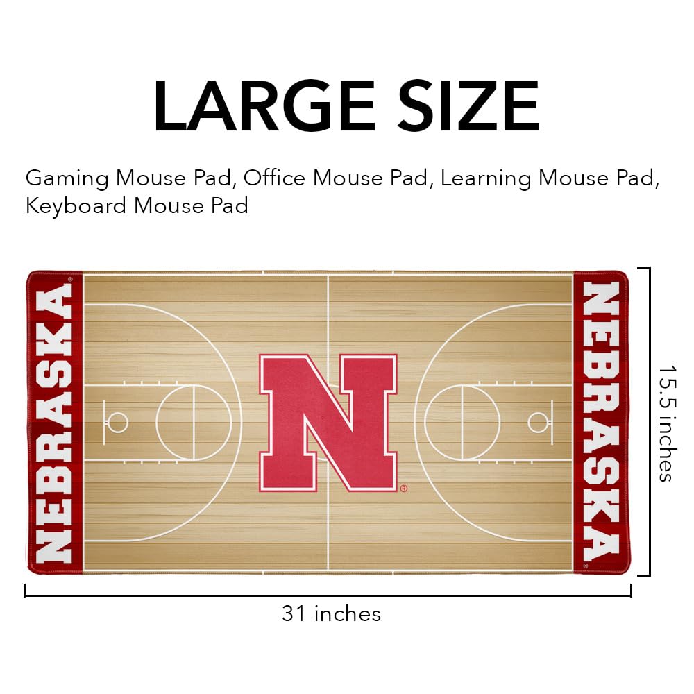 University of Nebraska Cornhuskers Basketball Large Gaming Mouse Pad - Non-Slip Base with Stitched Edges - 31.5