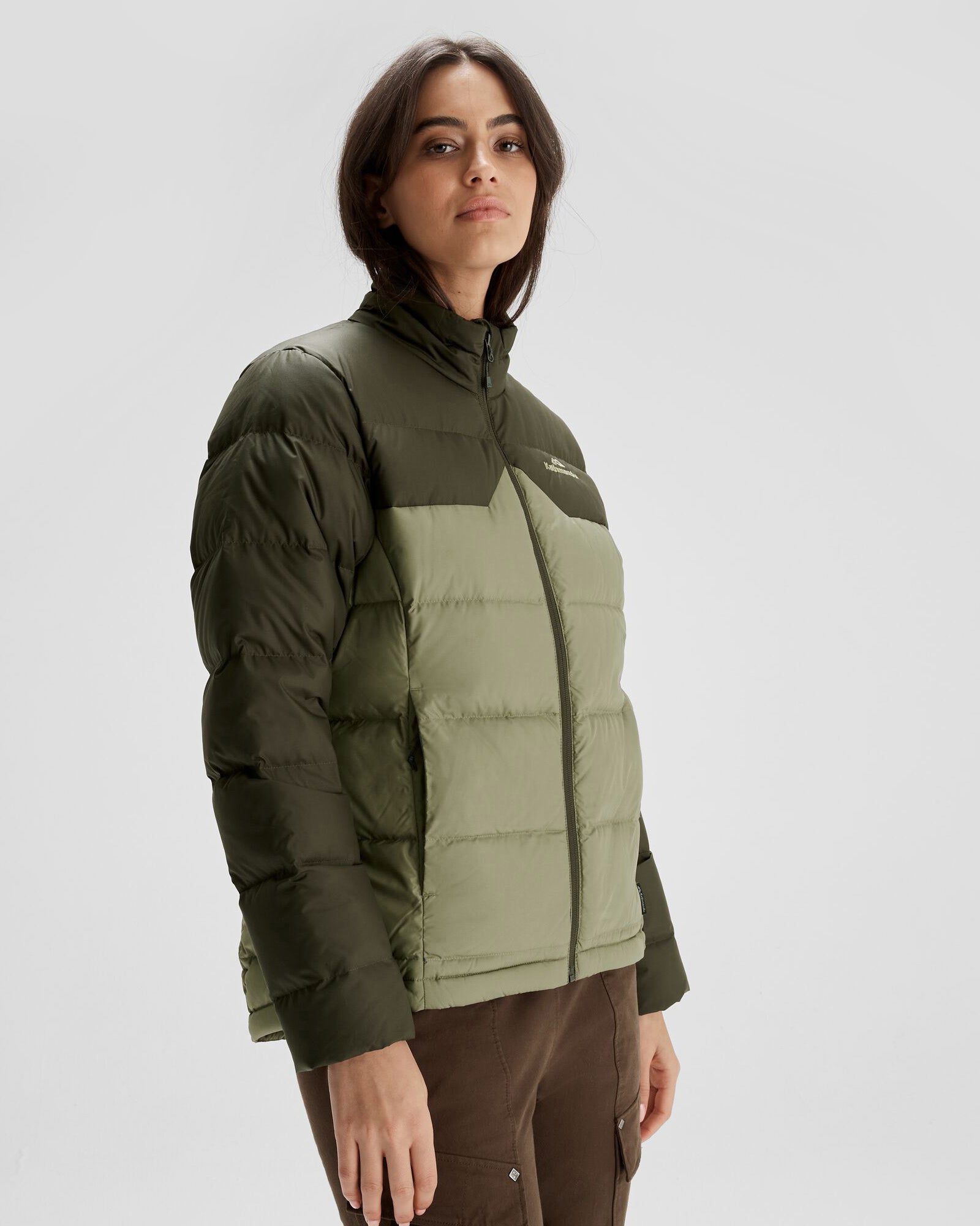 Women's Epiq Down Jacket - Waterproof Winter Coat with Hood, Lightweight Warm Puffer Jacket for Outdoor Activities (Beech/Dark Moss) - Perfect for Skiing, Hiking & Cold Weather Fashion