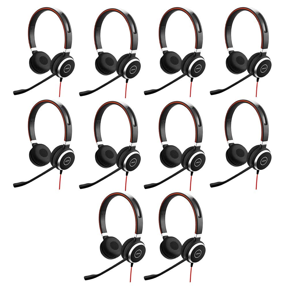 Jabra Evolve 40 MS Wired Stereo Headset - Noise Cancelling Office Headphones with 3.5mm Jack & USB-A for PC, Laptop & Desk Phones - All-Day Comfort & Crystal Clear Sound - Microsoft Teams Optimized (10-Pack) - Perfect for Remote Work, Call Centers & Business Meetings