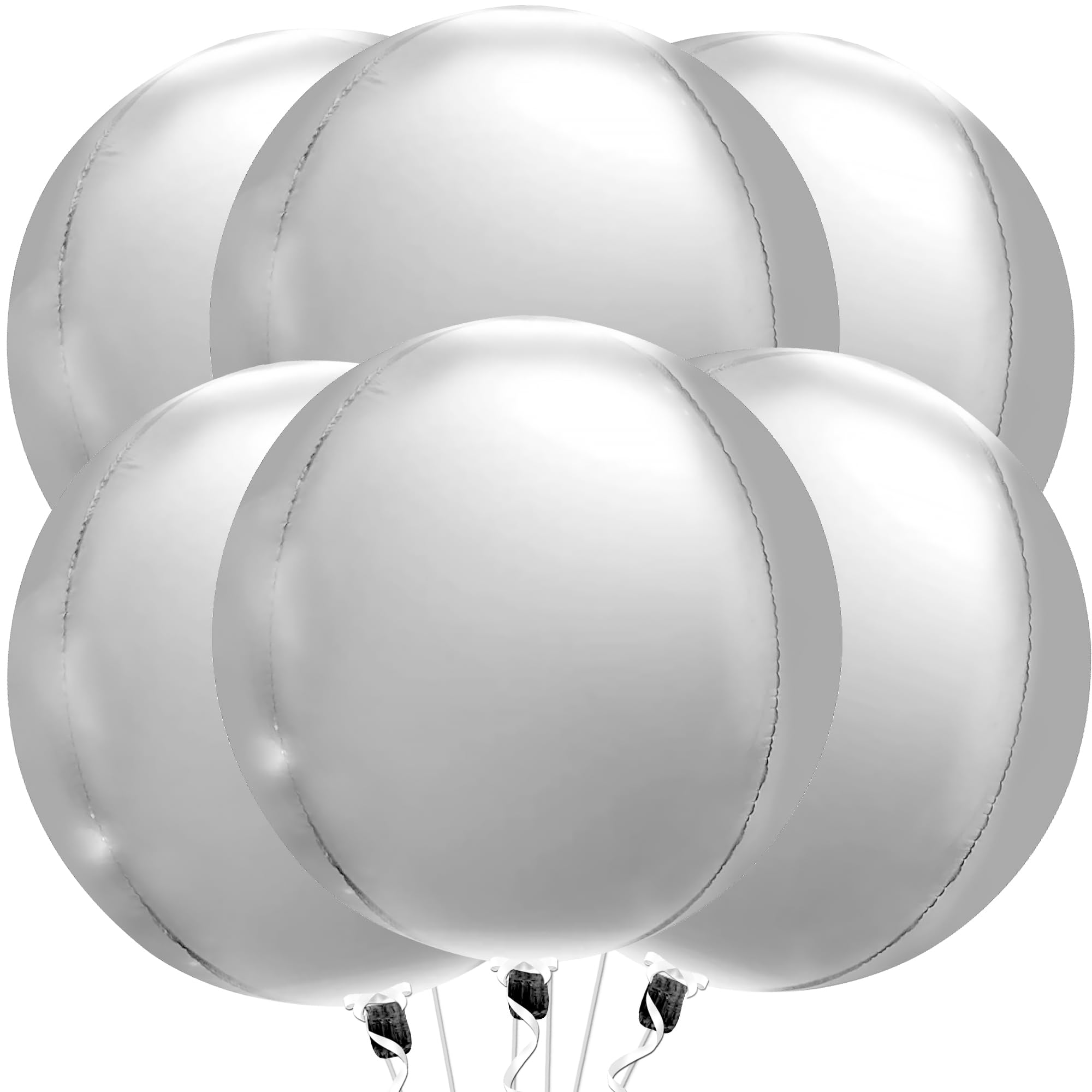 KatchOn 22 Inch Large Silver Balloons (Pack of 6) | 4D Round Metallic Mylar Balloons for Birthday & Bachelorette Party Decorations | Premium Silver Foil Balloons for Weddings, Baby Showers & Special Events