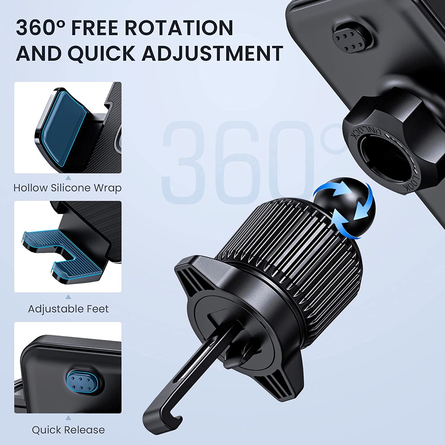 Military-Grade Car Vent Phone Mount - Universal Smartphone Holder for iPhone & Thick Cases - Secure Air Vent Clip Car Cradle for Safe Driving & Hands-Free Navigation