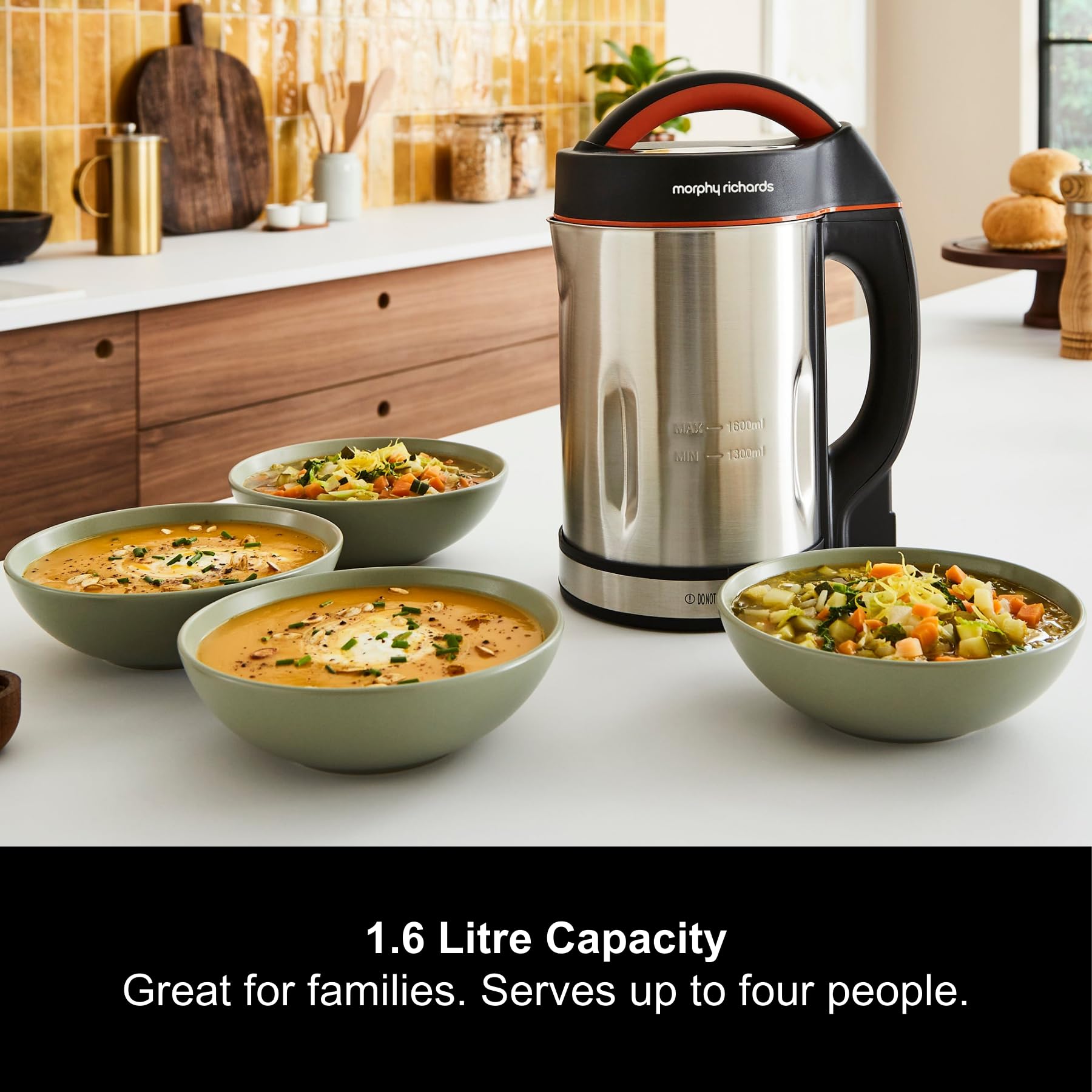 Morphy Richards 1.6L Stainless Steel Soup Maker with Multi-Settings, LED Display & 1000W Motorized Blade - Perfect for Homemade Soups, Smoothies and Baby Food (Model 48822)