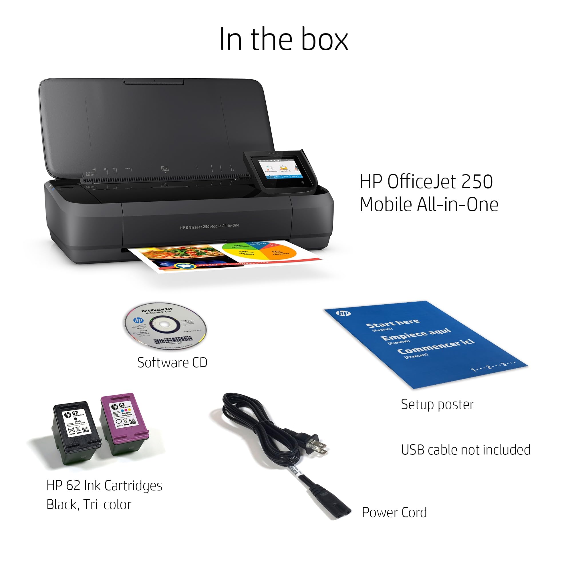 HP Officejet 250 Mobile All-in-One Printer - Wireless, Scanner, Copier with WLAN, HP ePrint, WiFi Direct, USB - 4800 x 1200 dpi High Resolution - Compact for Home Office & Business Travel - Black