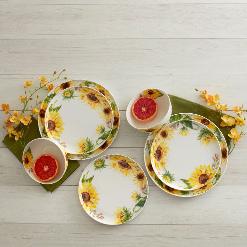 Sunflower Set of 4 Salad Plates - 10.5 Inch Decorative Dinner Plates for Spring & Summer Dining, Picnics, and Party Decor