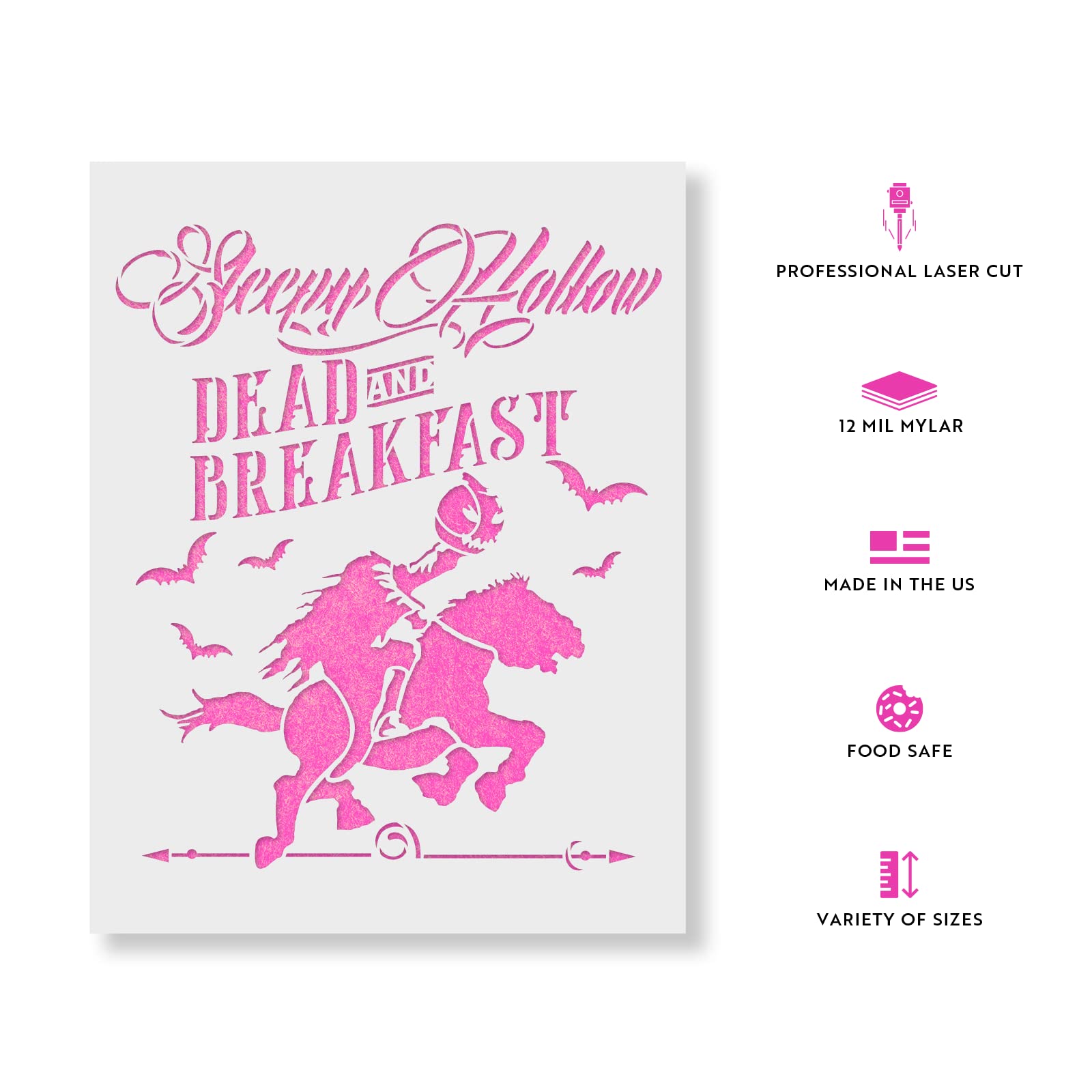 Sleepy Hollow Bed & Breakfast Halloween Stencil - Premium Mylar Horror Stencils for DIY Haunted House Decor, Pumpkin Carving & Spooky Sign Making
