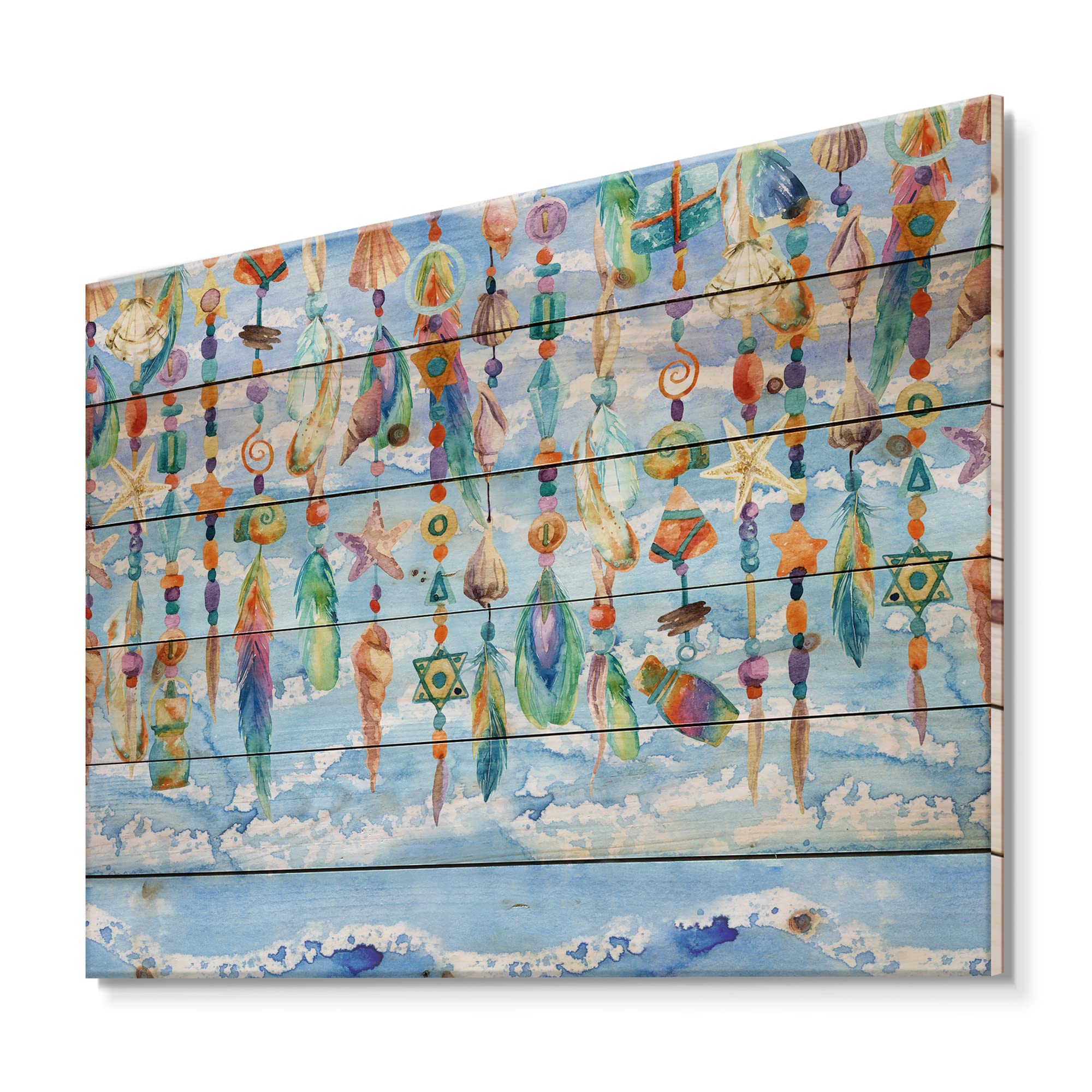 Handmade Sea Shell & Bead Wood Wall Art - Blue Coastal Decor, Large Beach-Themed Pine Wood Panel - Perfect for Living Room, Bedroom & Beach House Decor