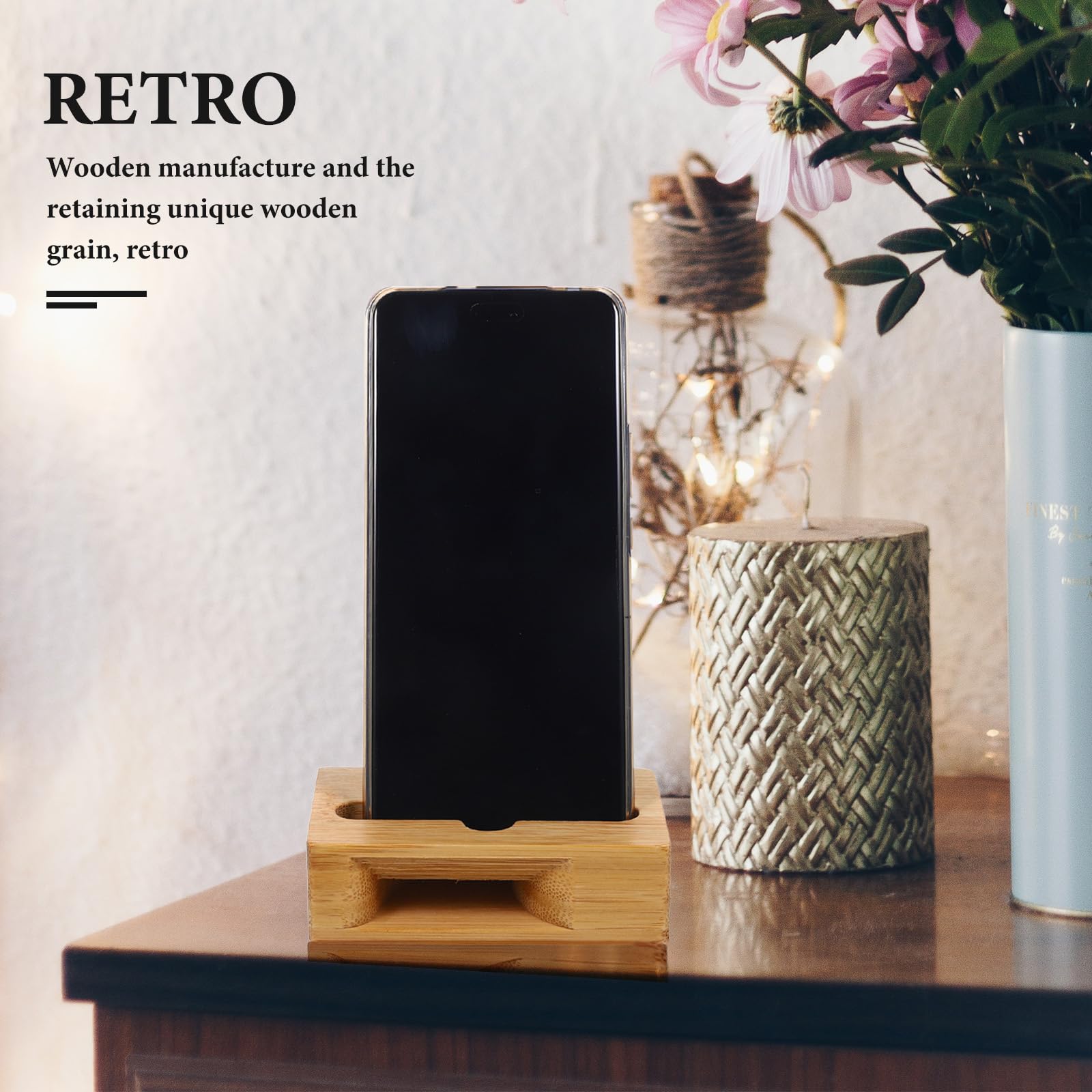 NUOBESTY Universal Wooden Phone Stand with Loudspeaker - Amplifies Sound for iPhone, Samsung, Android - Perfect for Home, Office, and Travel Use