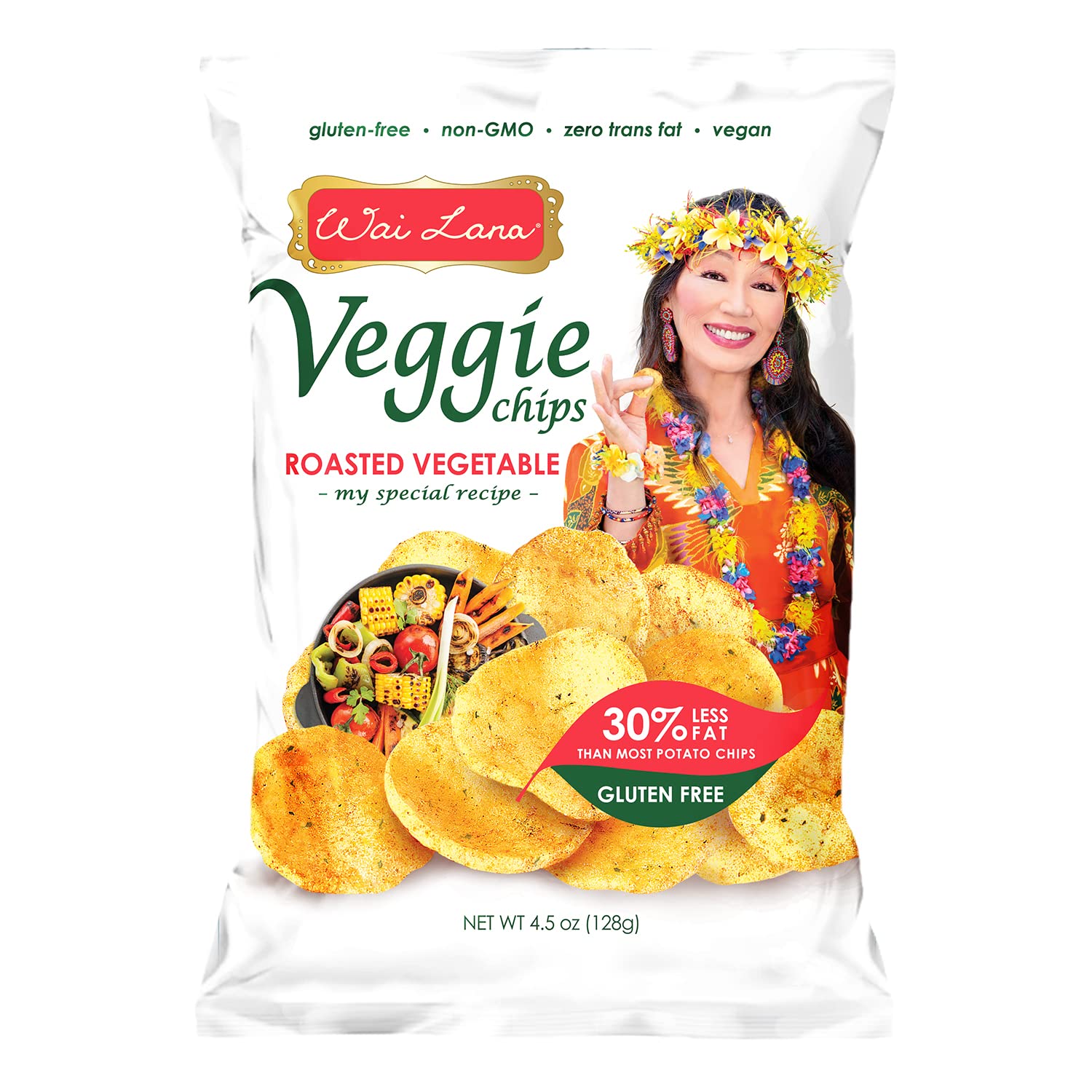 Wai Lana Veggie Chips - Gluten Free, Non-GMO, Vegan, Zero Trans Fats, Roasted Vegetable Snacks - 4.5 Ounce (Pack of 12) - Healthy Crunchy Snack for Kids, Office, Travel & Movie Nights
