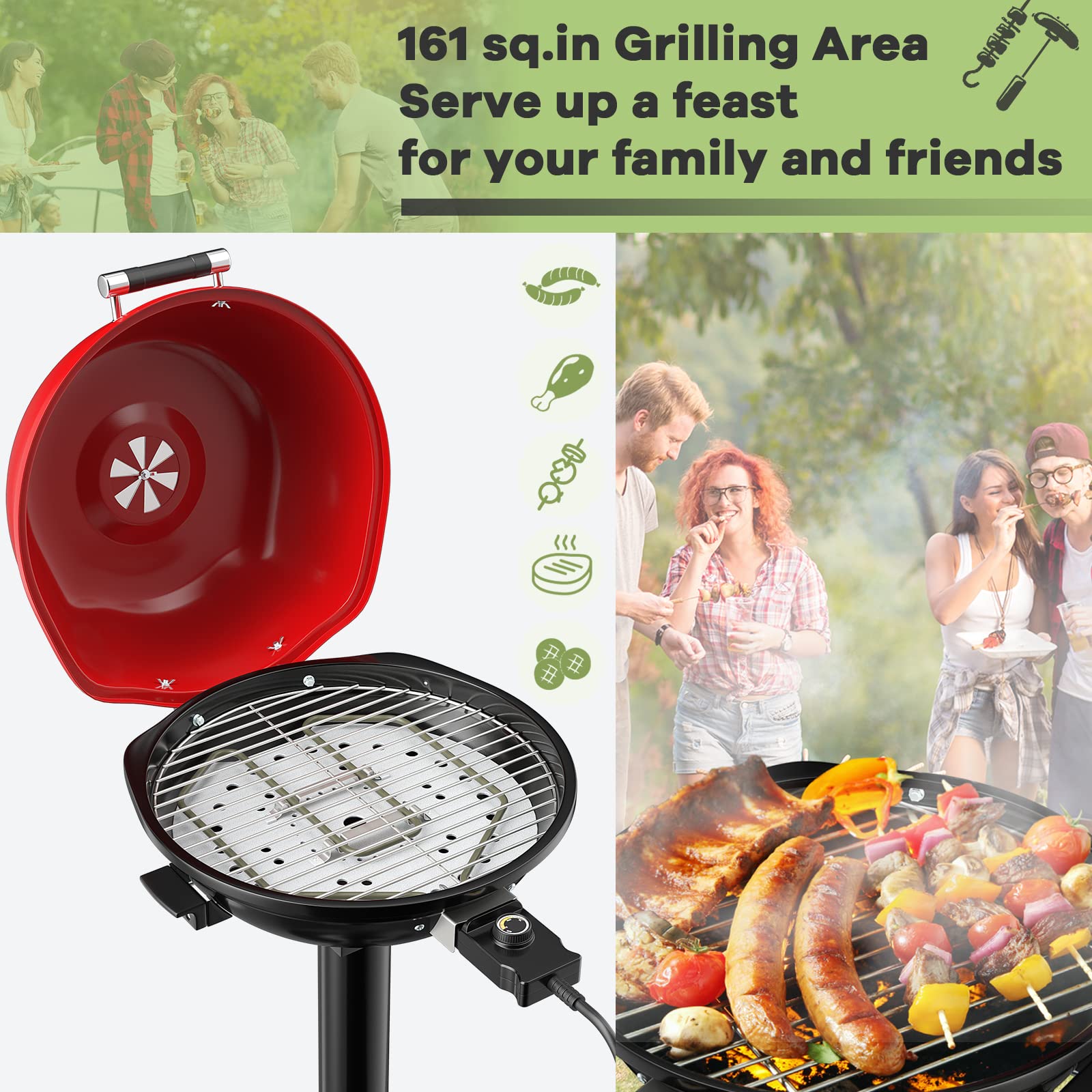 Giantex 1600W Electric Grill Indoor & Outdoor, Portable BBQ Grill with Removable Non-Stick Griddle, Adjustable Temperature Control & Oil Drip Pan - Perfect for Picnic, Camping, Backyard Cooking, Tailgating & Home Use (Red)