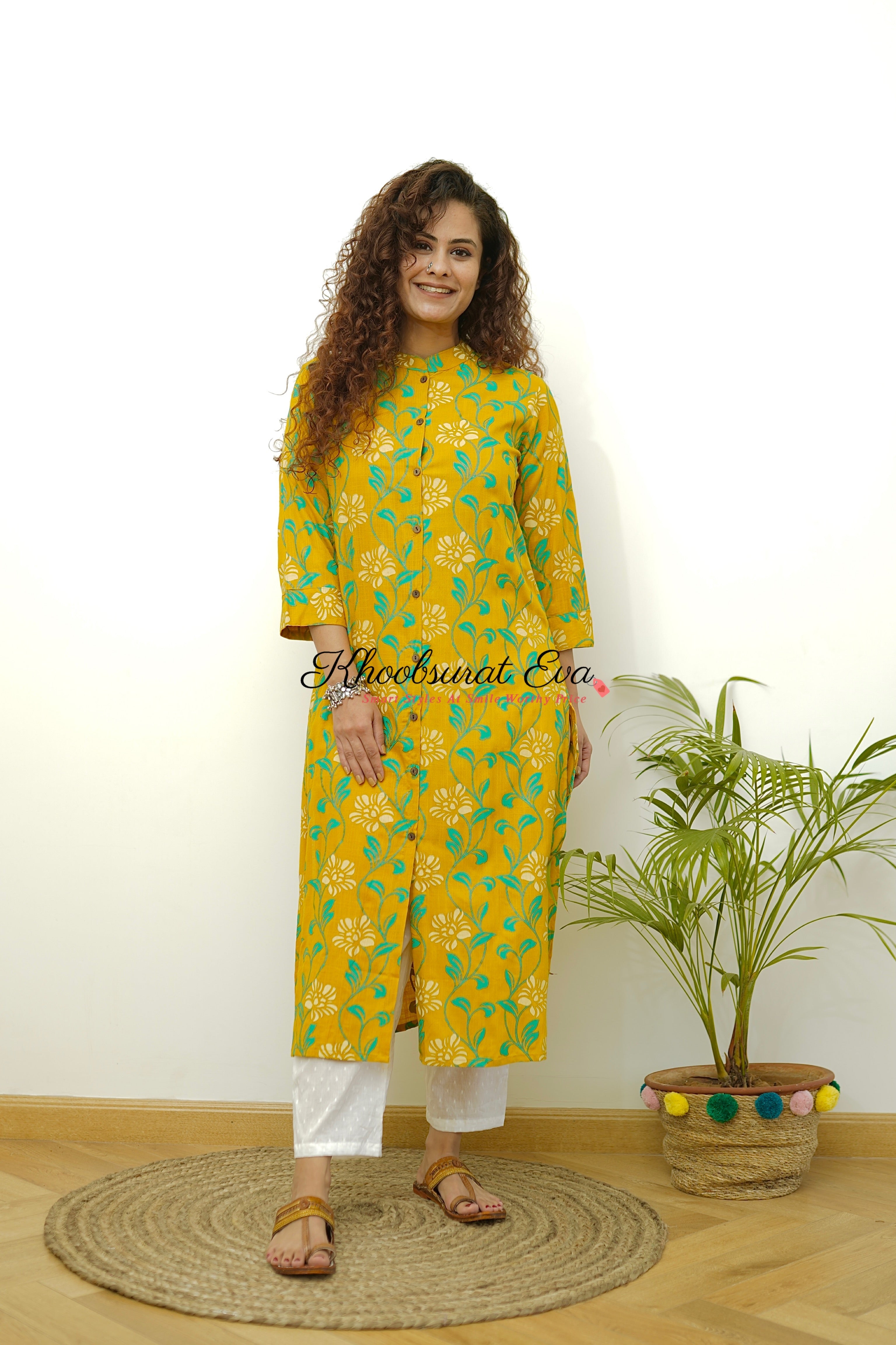 Stylish Yellow Cotton Printed Straight Kurta for Women - Comfortable & Trendy Ethnic Wear for Festivals, Parties & Casual Outings