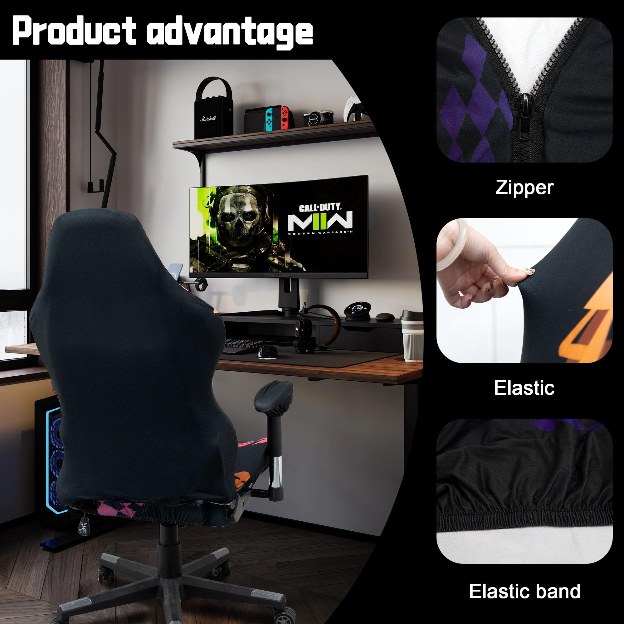 Stretchable Gaming Chair Cover - Ergonomic Office Chair Slipcover for Anti-Cat Scratch Protection | Universal Fit for Computer, Racing & Gamer Chairs (Fast & Furious Style) - Perfect for Home Office, Gaming Setup & Pet-Friendly Workspaces