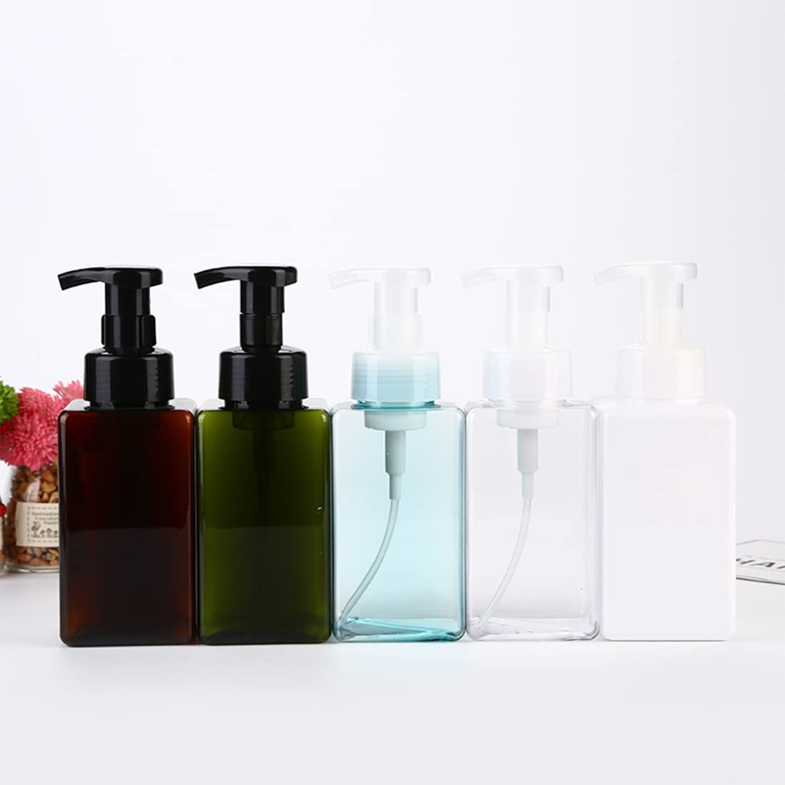 450ml (16oz) Refillable Foaming Soap Dispenser - Modern Square Pump Bottle for Shampoo, Body Wash & Liquid Soap | PETG Plastic Empty Soap Dispenser for Kitchen, Bathroom, Hospital & Clinic | 2-Pack Clear | Perfect for Home, Office & Commercial Use