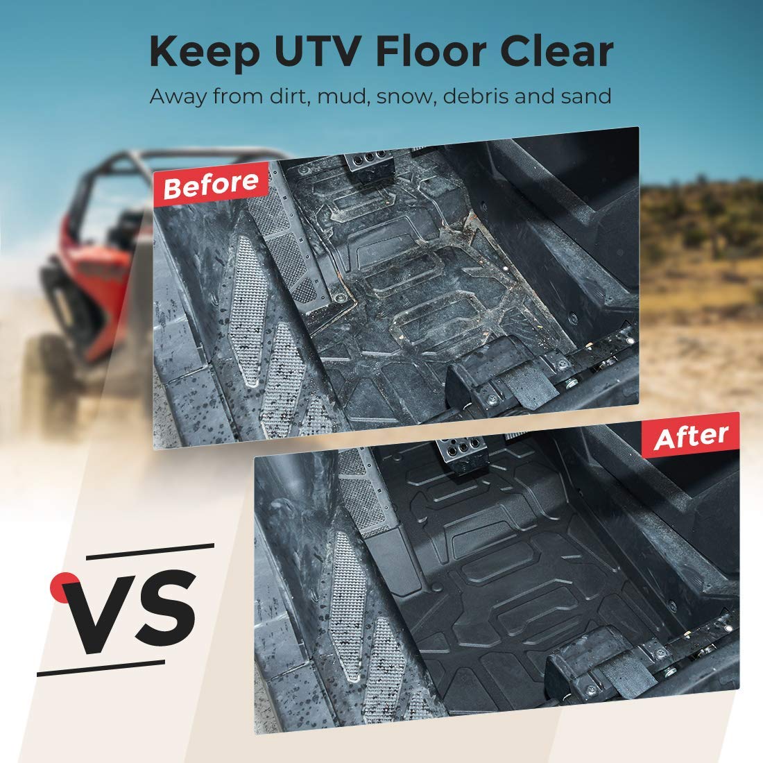 KEMIMOTO TPE Anti-Slip Floor Mats for Polaris RZR PRO XP 2020-2024 | All-Weather Protection, Durable Black Liners | Perfect for Off-Roading, Mud & Snow Adventures