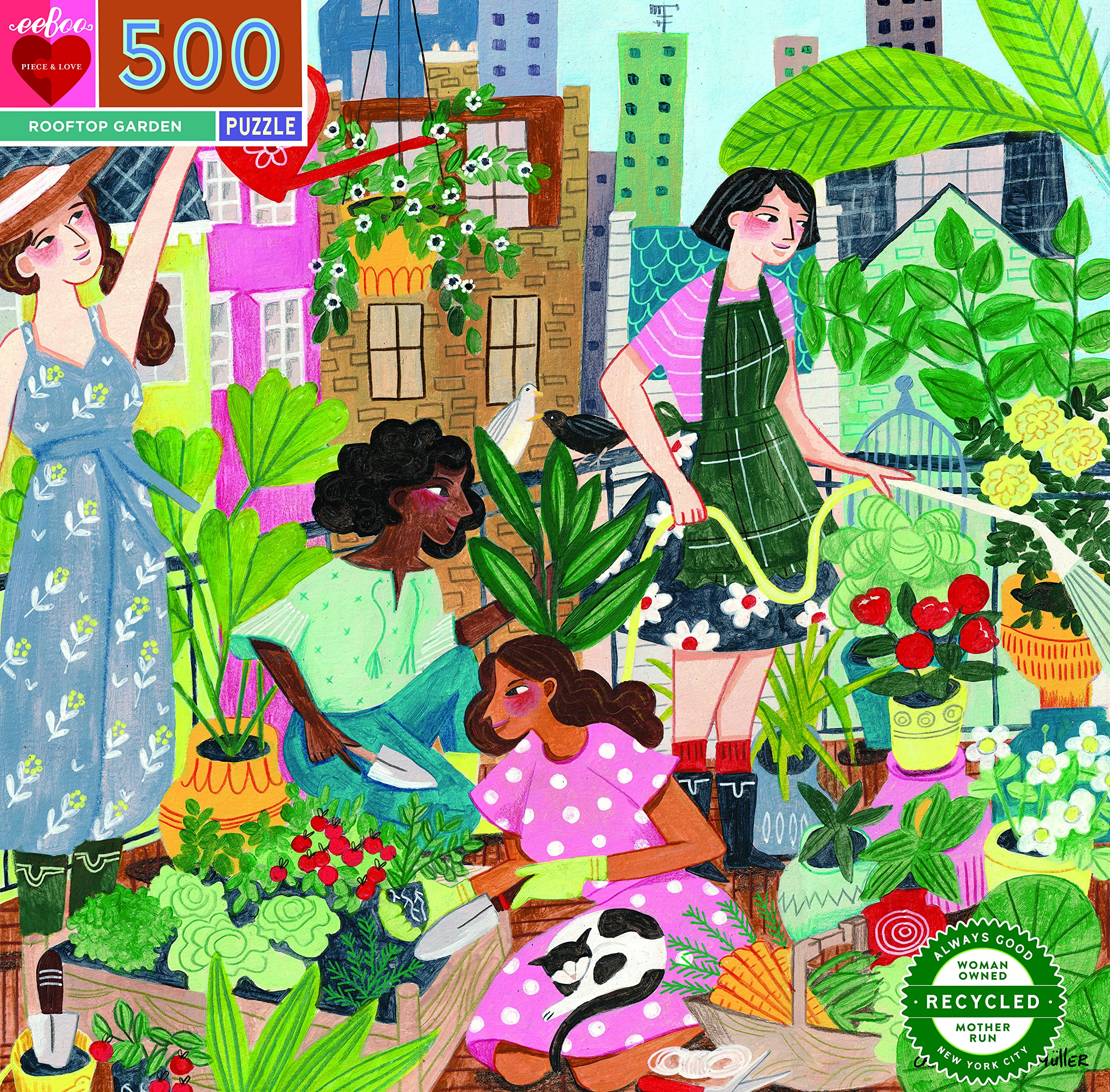 eeBoo Piece and Love Rooftop Garden 500-Piece Square Jigsaw Puzzle for Adults & Families - Premium Glossy Sturdy Pieces with Minimal Dust - Perfect for Relaxation, Family Bonding & Home Decor