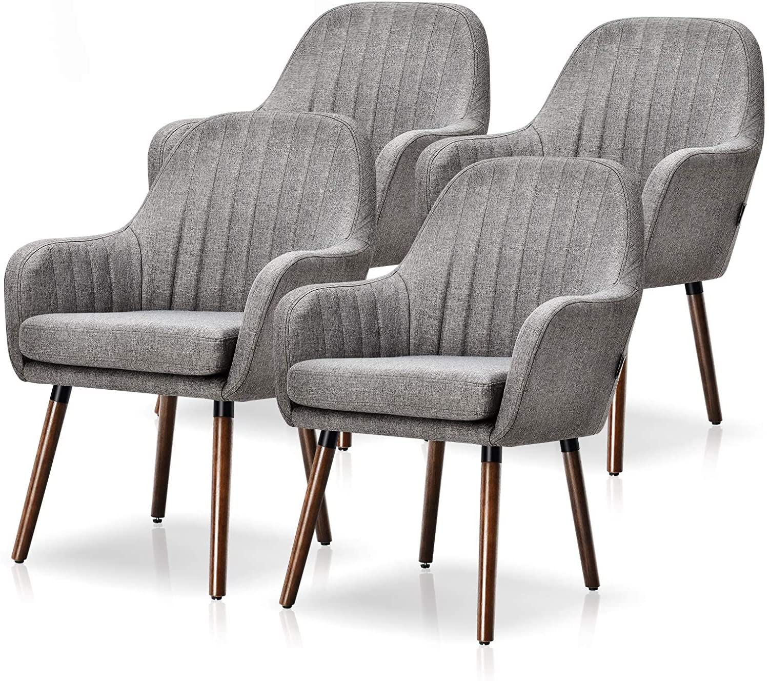 **Moccha Set of 4 Fabric Dining Chairs – Modern Upholstered Arm Chairs with Thick Sponge Seat & Rubber Wood Legs – Grey Accent Chairs for Dining Room, Living Room, Bedroom – Perfect for Home, Office, and Restaurant Use**