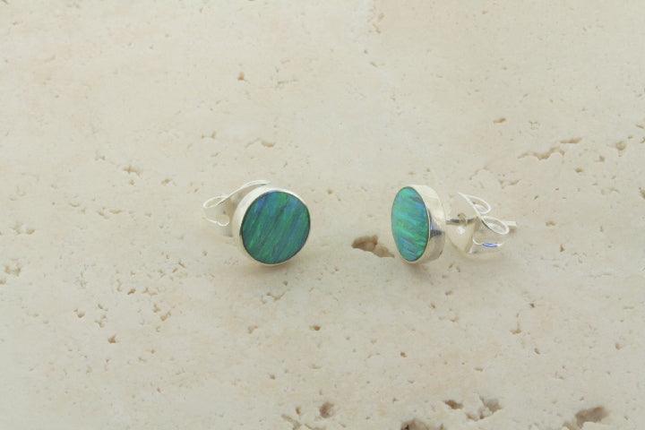 Opal Stud Earrings - Green Lime Circle Gemstone Jewelry for Women - Perfect for Casual Wear, Parties & Gifts