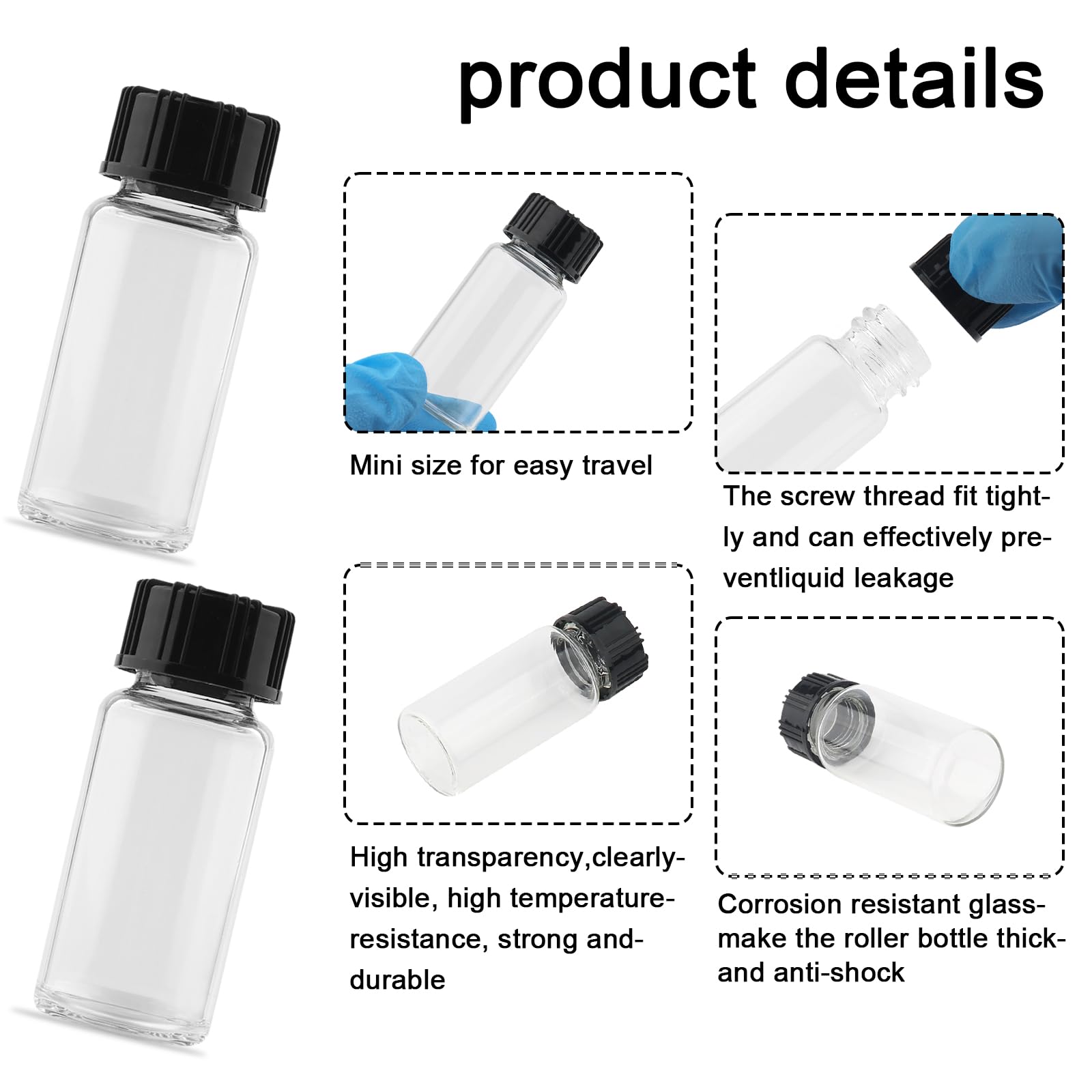 0.3 Oz Clear Glass Vials with Screw Cap - 10 Pack Empty Sample Bottles for Essential Oils, Perfume, Travel & DIY Liquids - Leak Proof Small Glass Containers for Cosmetics, Medicine & Laboratory Use