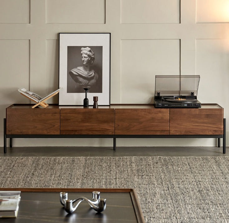 Black Walnut Solid Wood TV Stand - Modern Entertainment Center for Living Room, Bedroom, Home Theater | Durable Hardwood Media Console with Storage Shelves | Perfect for TV, Gaming, Streaming & Home Decor