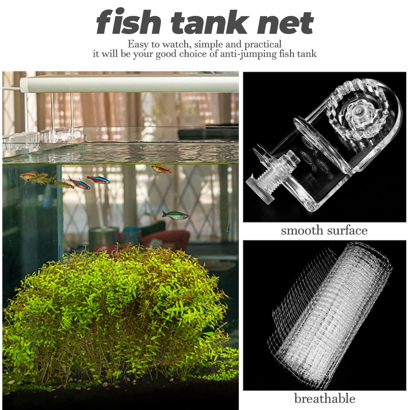 Balacoo 1 Set Mesh Net Clear Cover for Aquarium Tank - Escape-Proof Fish Tank Cover, DIY Terrarium Netting, Anti-Jumping Fish Protection - Perfect for Freshwater & Saltwater Tanks, Reptile Enclosures, and Aquatic Pet Safety