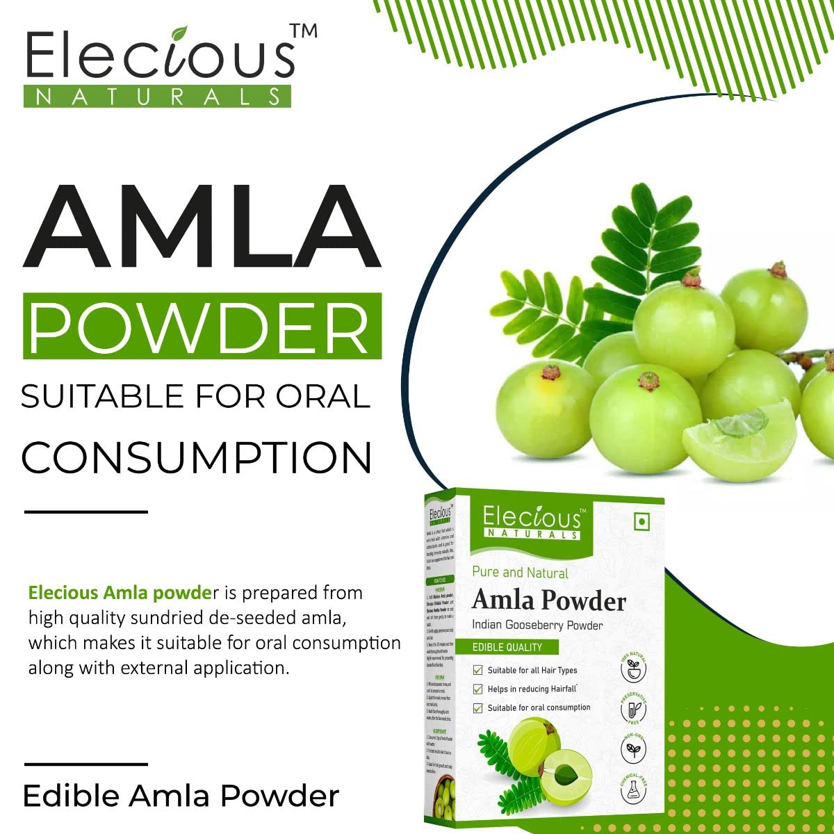 Elecious Naturals Amla Powder for Hair Growth & Skin Care - 250g | 100% Pure Indian Gooseberry Powder | No Preservatives, Dyes or Fragrance | Promotes Healthy Hair & Glowing Skin | Perfect for DIY Hair Masks, Face Scrubs & Ayurvedic Treatments