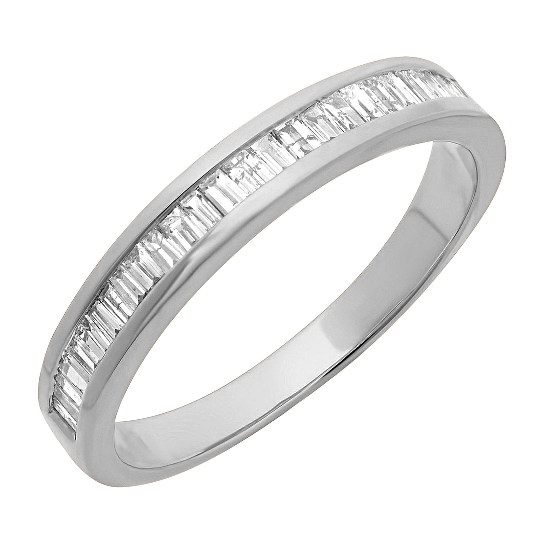 0.1ct 14K Solid Gold Baguette Cut White Diamond Women's Stackable Wedding Band Ring - Anniversary Gift, Bridal Jewelry, Everyday Luxury Stacking Rings for Her