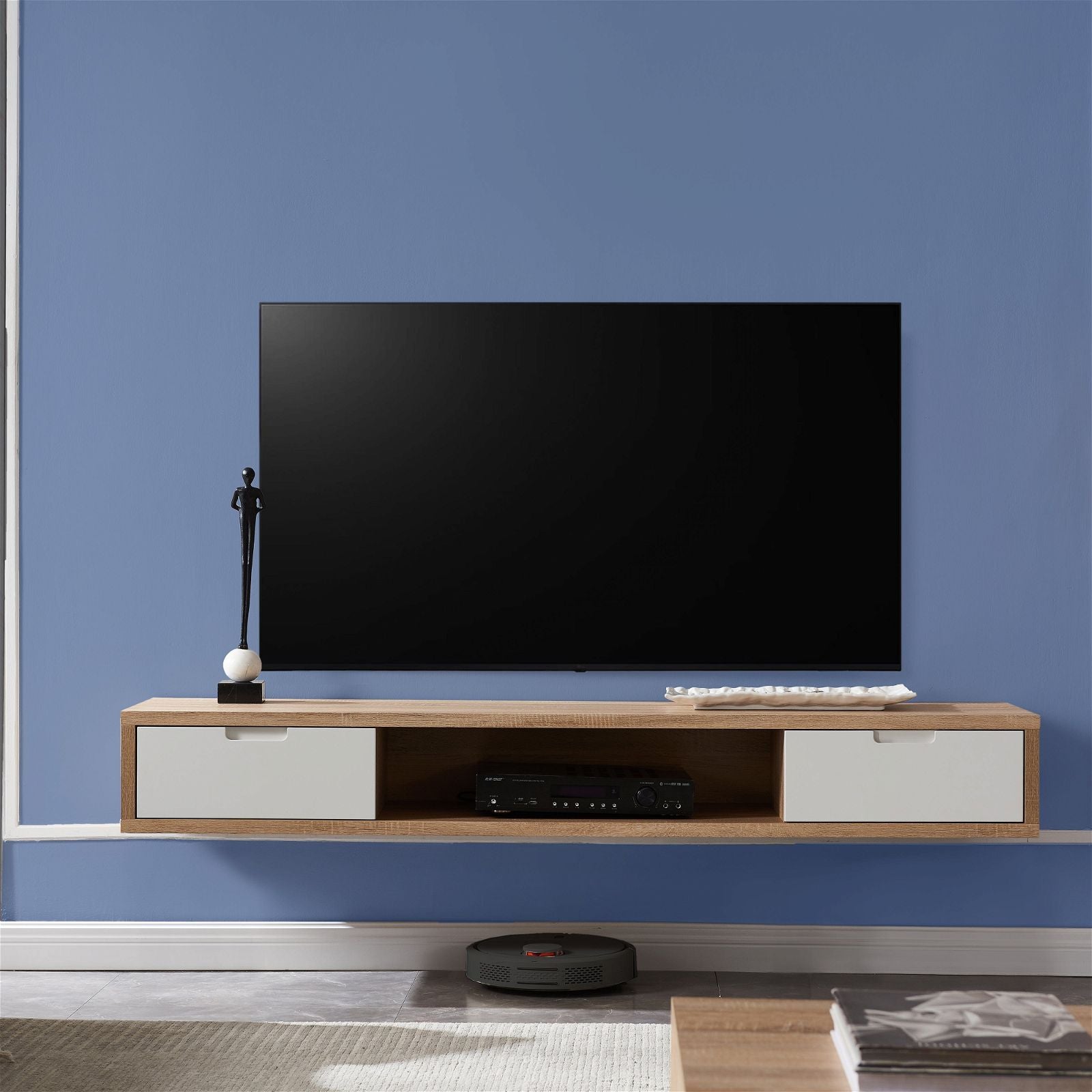 Wall Mounted Oak TV Stand 1800mm - Modern Entertainment Center with Storage Shelves - Perfect for Living Room, Bedroom & Home Theater Setup