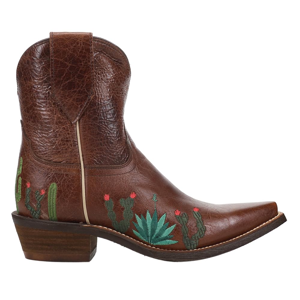Nocona Women's Brown Agave Embroidery Snip Toe Casual Ankle Boots - Low Heel 1-2