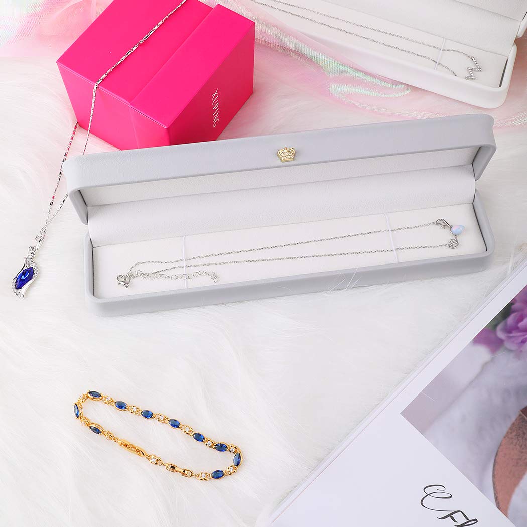 iSuperb 2-Pack PU Leather Jewelry Storage Box - Long Chain Necklace & Bracelet Display Case for Wedding, Anniversary, Christmas Gifts | Perfect for Jewelry Organization and Gift Presentation