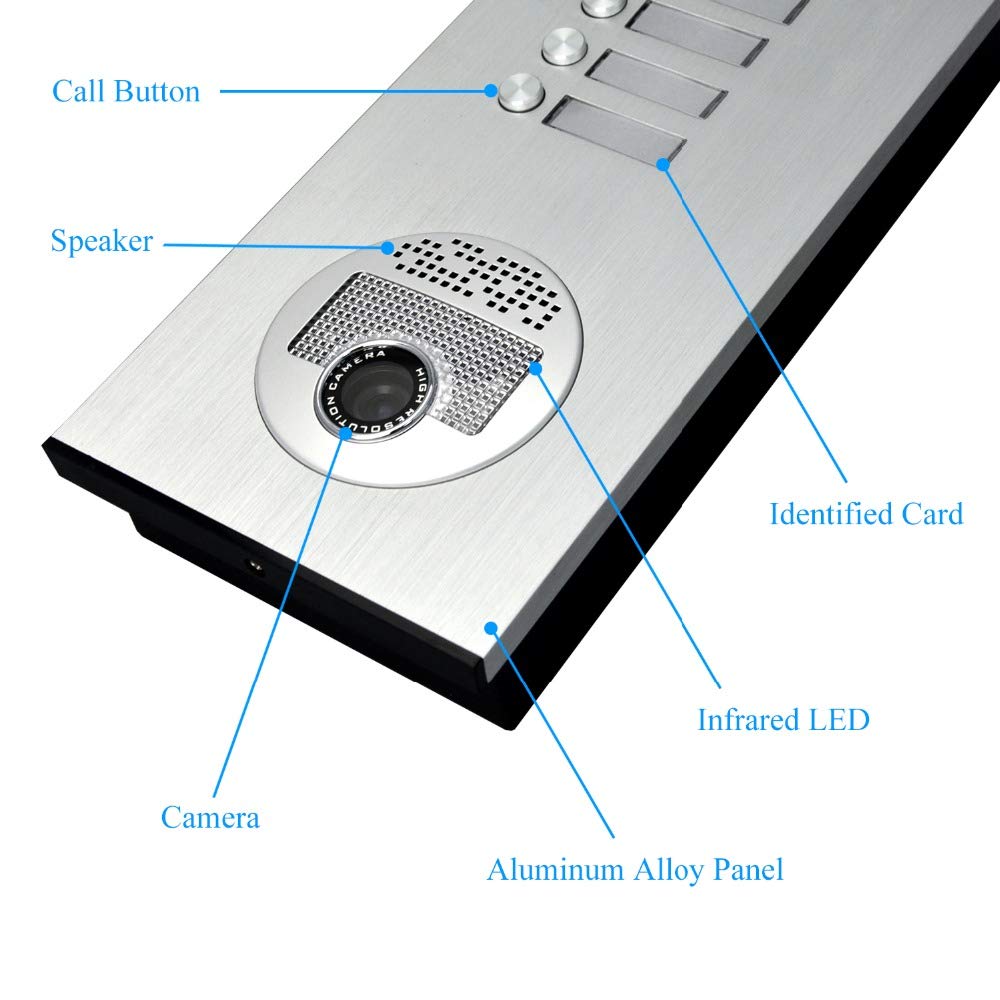 12-Key Wired Video Intercom Doorbell with IR Night Vision & Key Fob Unlock - Apartment Security System for Multi-Unit Buildings, Offices & Gated Communities
