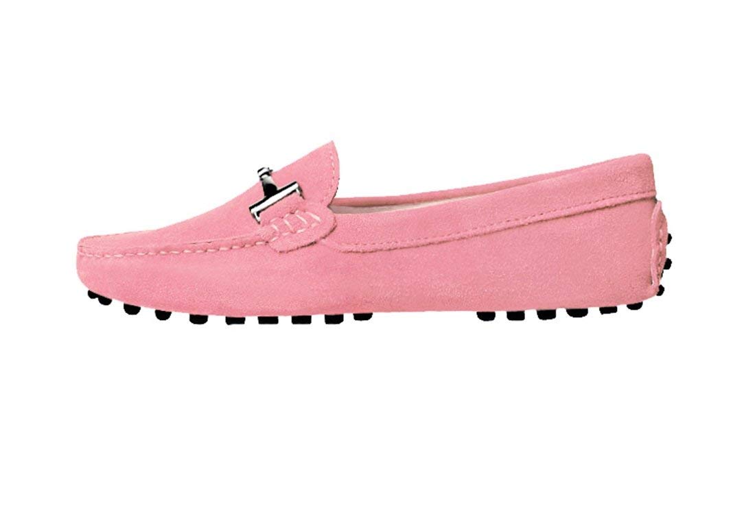 Women's Casual Slip-On Loafers with Metal Buckle - Comfortable Walking & Driving Shoes for Ladies - Pink Moccasin Flats UK Size 5.5 - Perfect for Office, Travel & Daily Wear
