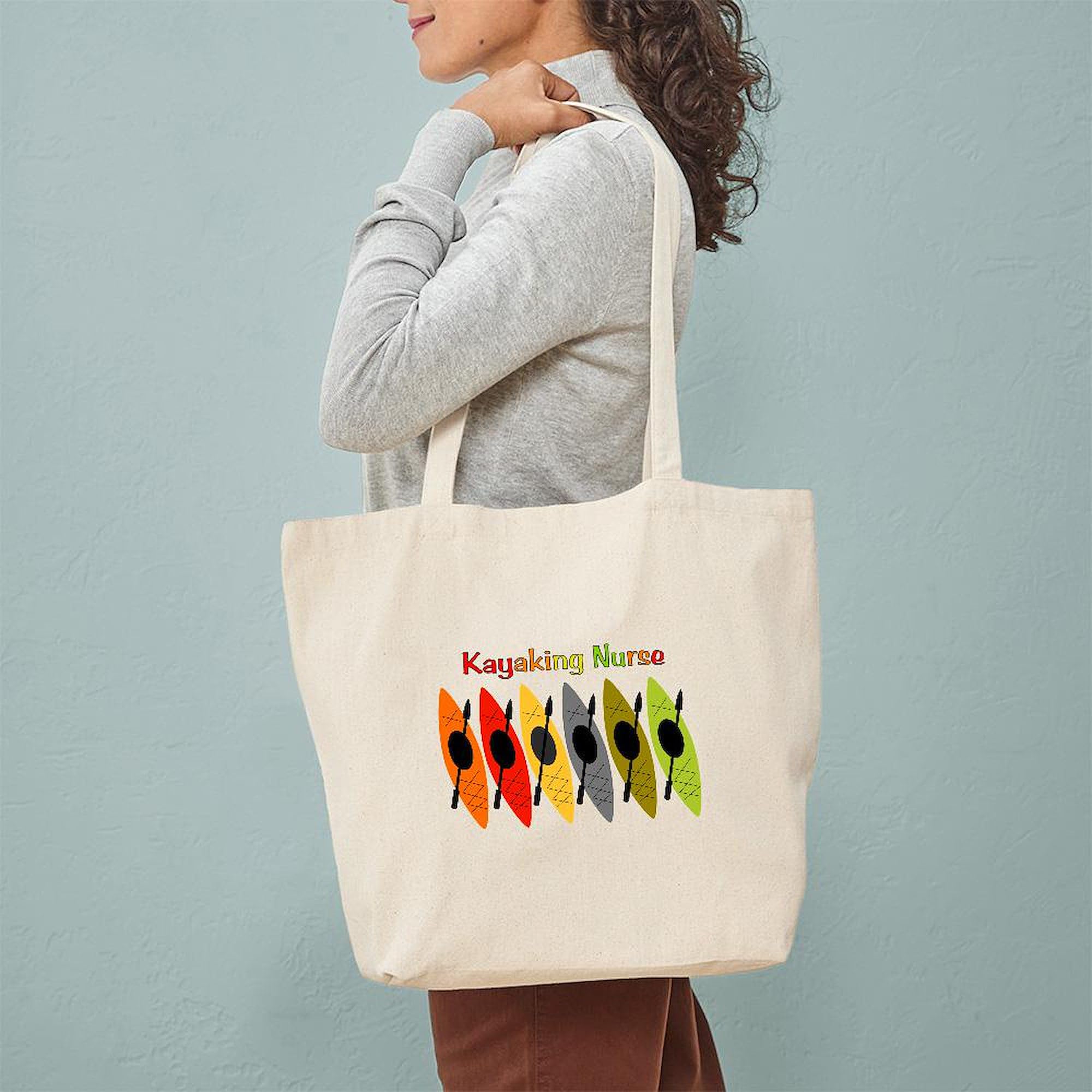 Kayaking Nurse Tote Bag - Natural Canvas Reusable Shopping Bag for Nurses, Medical Professionals & Outdoor Enthusiasts | Perfect for Work, Groceries & Beach Trips