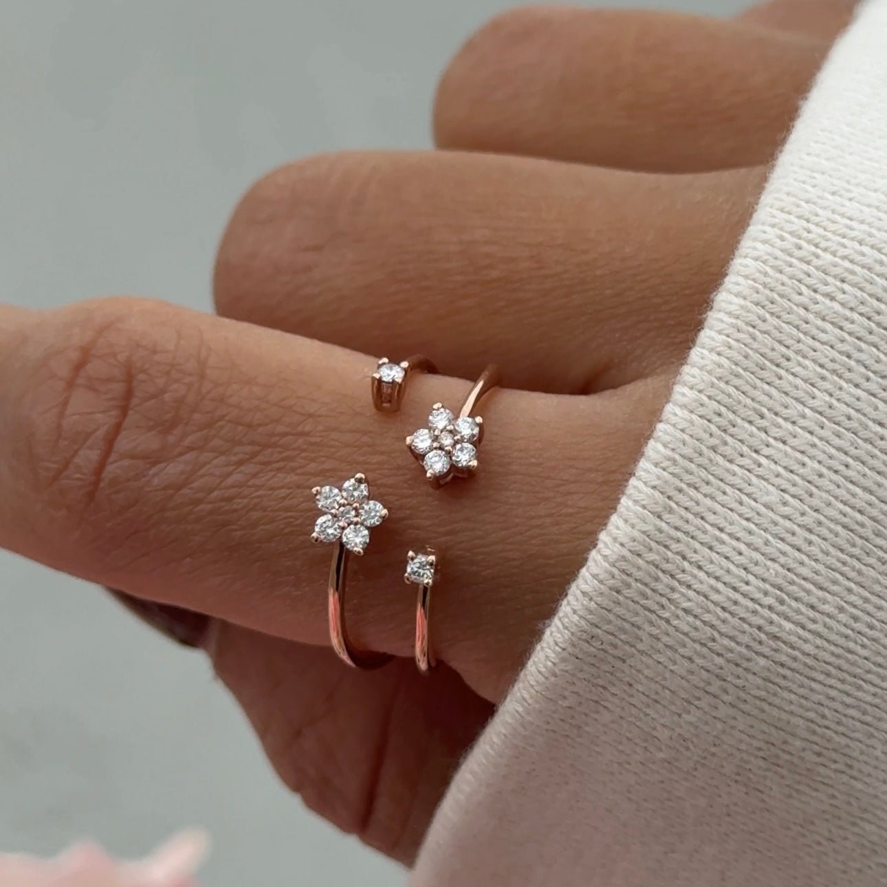14k Yellow Gold Floating Diamond Flower Wrap Ring - Elegant Stackable Band for Everyday Wear & Special Occasions