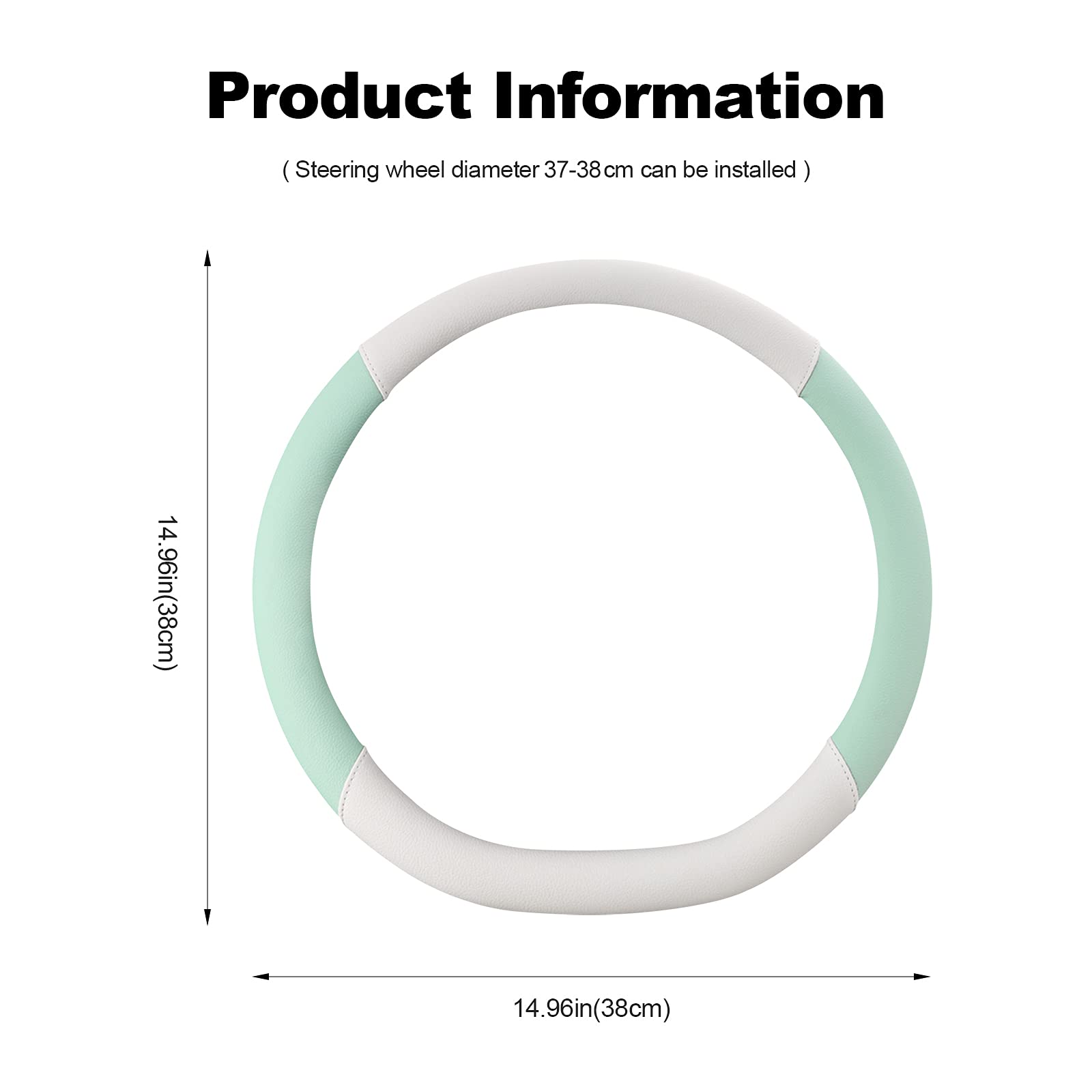 Ergocar D-Shaped Microfiber PU Leather Steering Wheel Cover - 15 Inch (38cm) Anti-Slip Breathable Car Accessory for Women, Soft Morandi Green Macaron Design - Perfect for Daily Commute, Road Trips & Gift Giving
