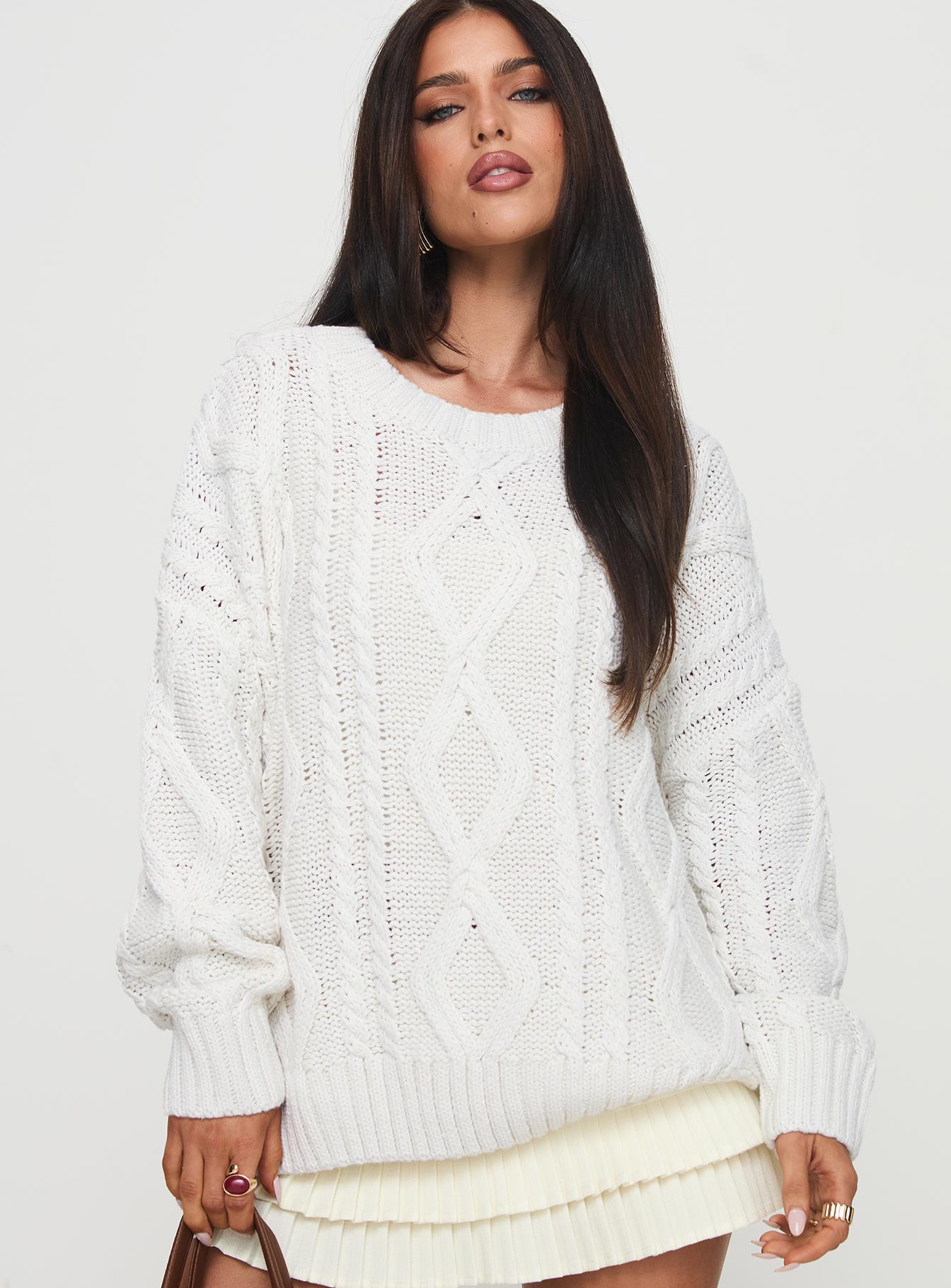 Anaya Oversized Sweater Women's White Soft Knit Pullover - Cozy Winter Fashion for Casual Outings & Holiday Gatherings