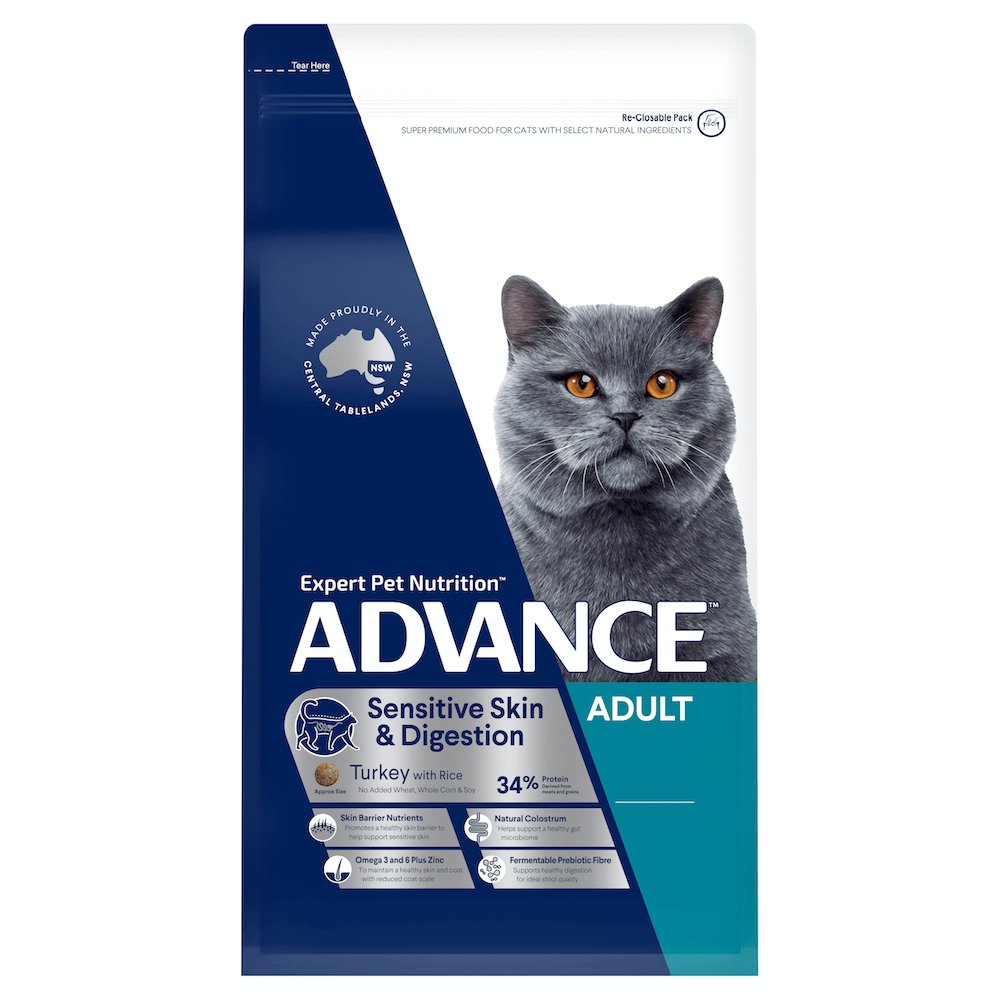 Premium Sensitive Skin & Digestion Dry Cat Food - Turkey & Rice Formula - 2kg Bag - Gentle Nutrition for Adult Cats with Allergies - Ideal for Indoor & Outdoor Cats