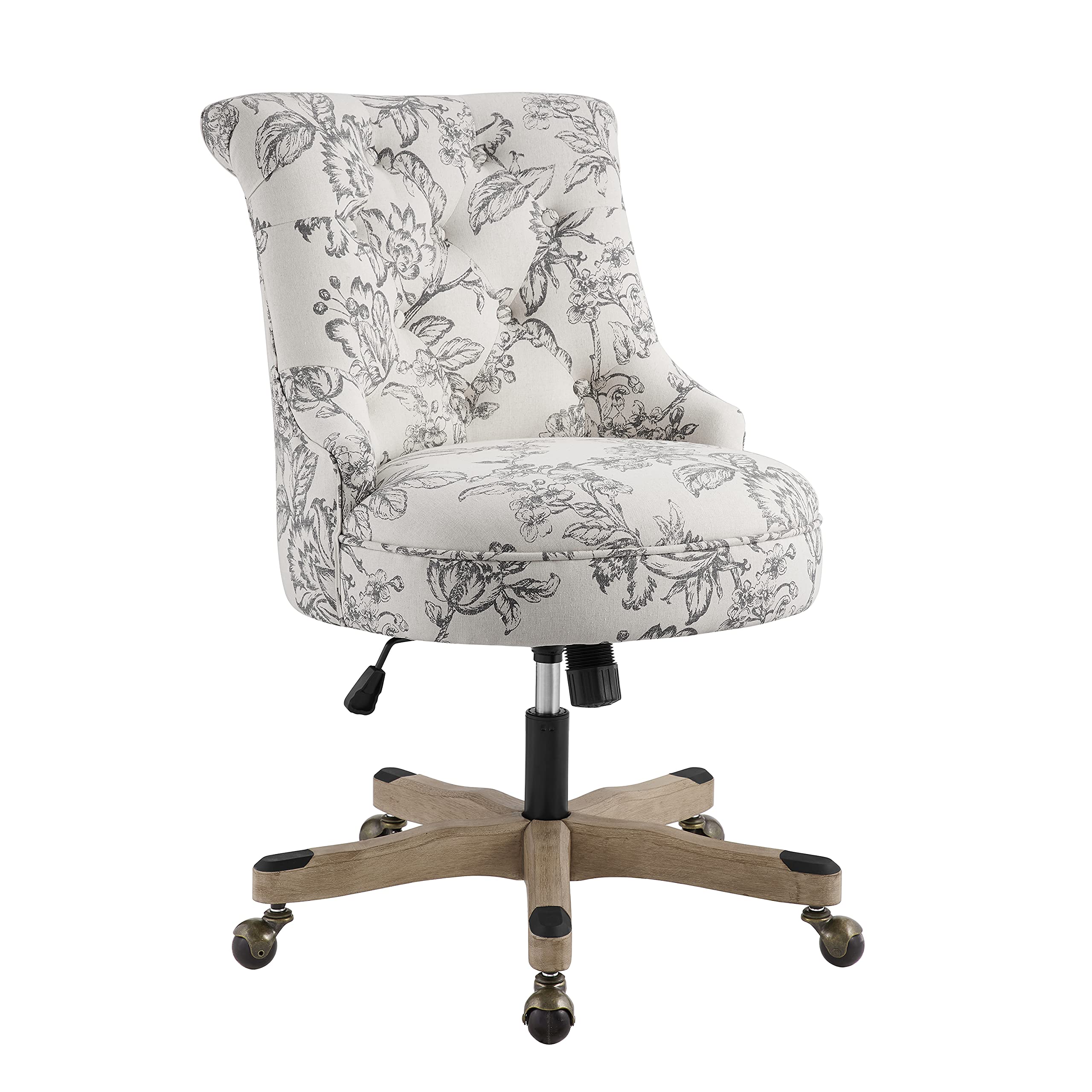 Linon Home Décor Leslie Floral Office Chair - Ergonomic Desk Chair with Lumbar Support for Home Office, Study & Workspace - Comfortable Computer Chair for Long Hours Sitting (Pink Floral Design)