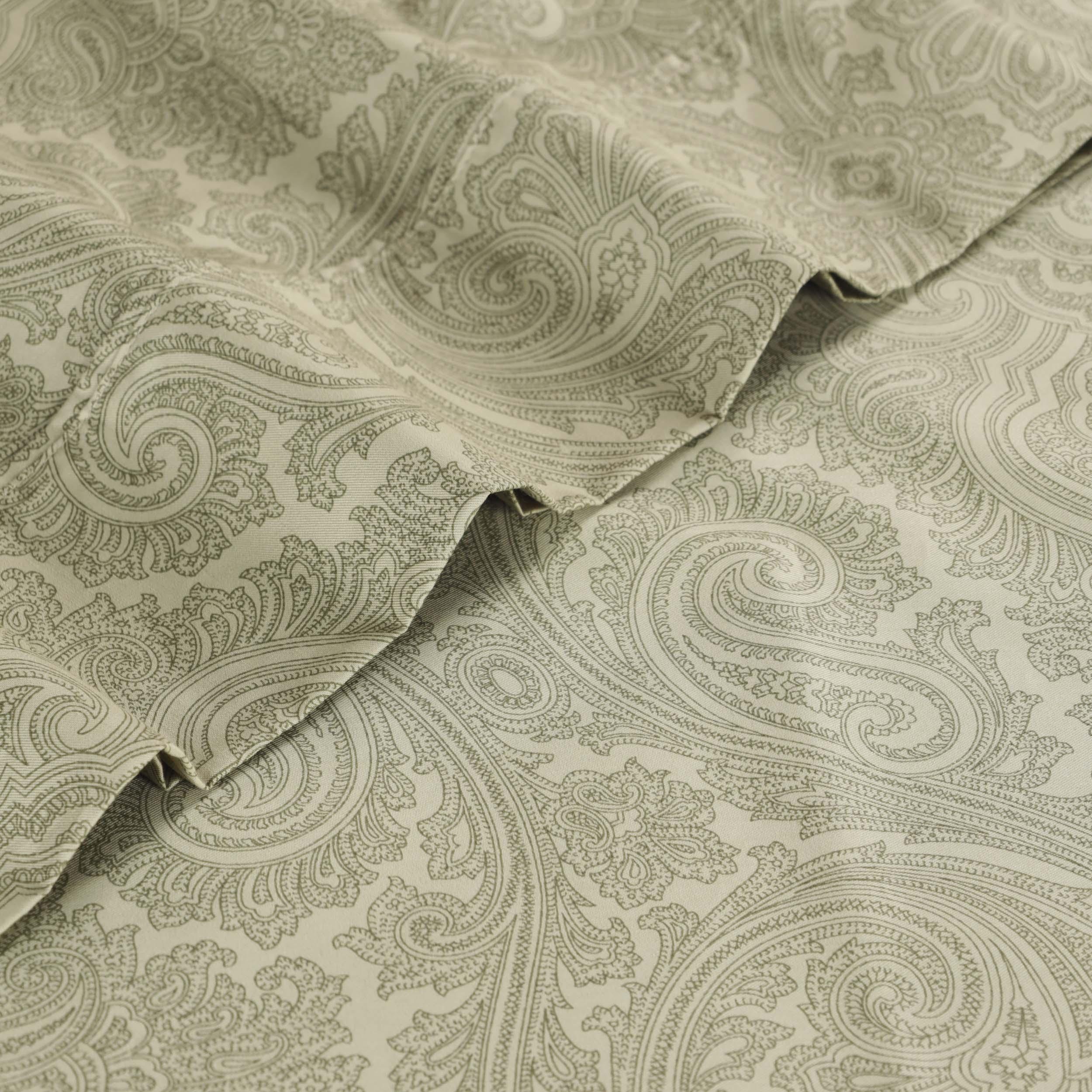 Italian Paisley Cotton Blend 600 Thread Count Deep Pocket Sheet Set - Queen Size Bedding for Luxury Comfort - Perfect for Master Bedroom, Guest Room & Airbnb