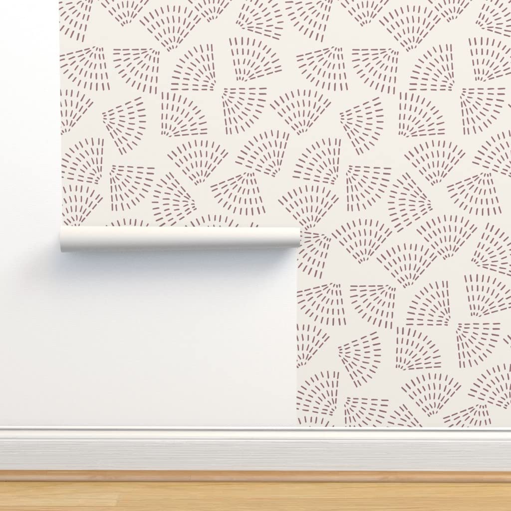 Premium Commercial Grade Wildflower Seeds Mauve Line Dots Fan Traditional Wallpaper - Peel & Stick Removable Wallpaper for Bedroom, Nursery, Office & Home Decor by Spoonflower