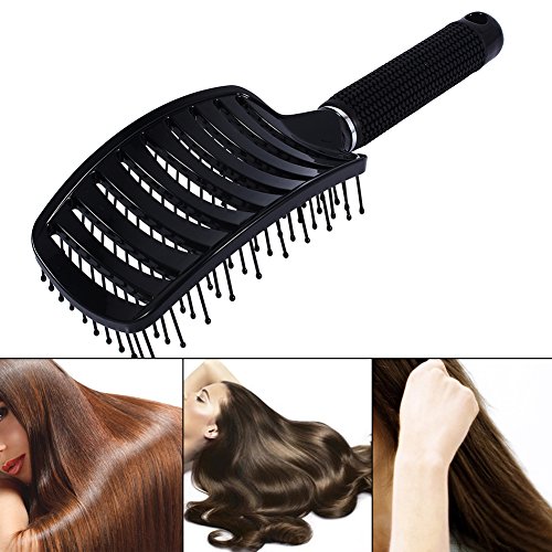 Anti-Static Curved Vent Hair Comb Massager - Salon Hairdressing Tool for Smooth Styling & Scalp Care (Black) - Perfect for Detangling, Blowouts & Relaxing at Home or Salon