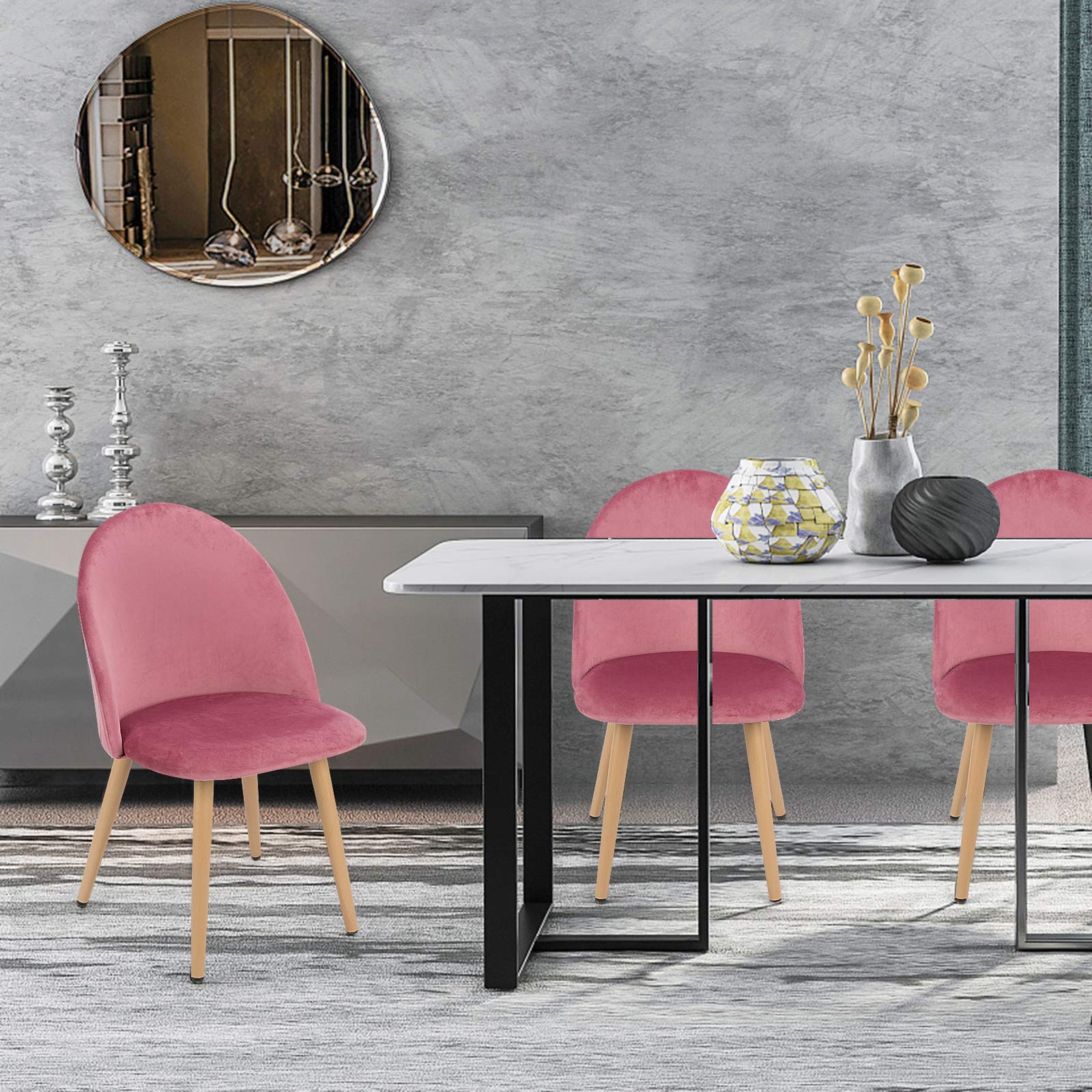 4-Piece Fabric Dining Chair Set with Wooden & Metal Legs - Comfortable Kitchen, Living Room, Lounge Chairs for Dining & Bedroom - Soft Pink Home Decor | Perfect for Family Meals, Entertaining Guests & Relaxing