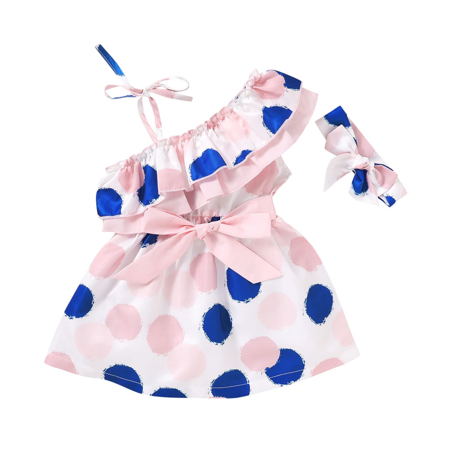 5 Girls Outfit Sets - Toddler Kids Clothes with Sleeveless Dots Print Dress & Hairband, 2PCS Floral Romper for Casual Wear - Perfect for Playdates, Birthday Parties & Summer Outings