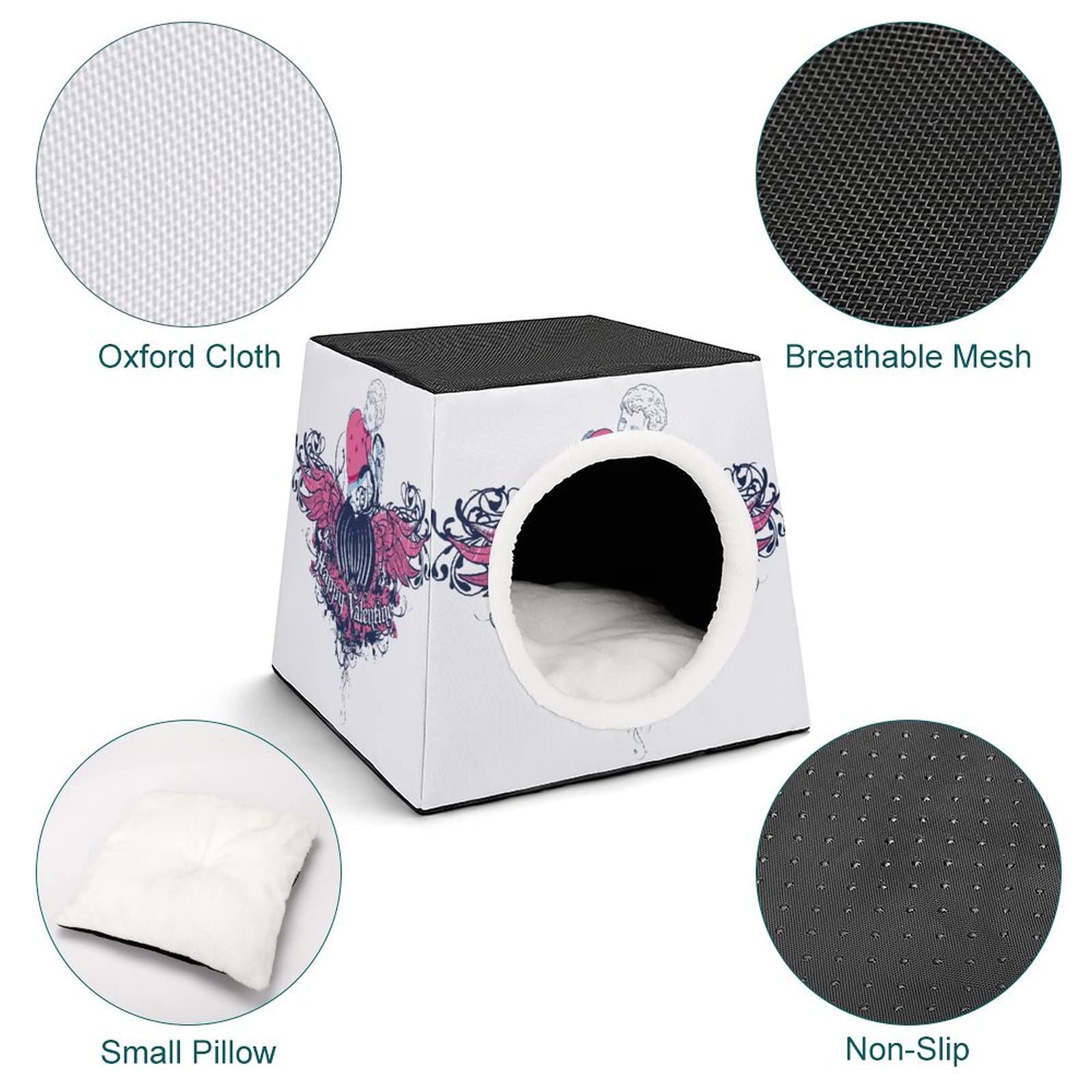 Printed Foldable Cat Bed House & Condo Sofa with Removable Washable Cushion - Cozy Pet Furniture for Indoor Cats, Perfect for Valentine's Day Gifts & Angel-Themed Decor