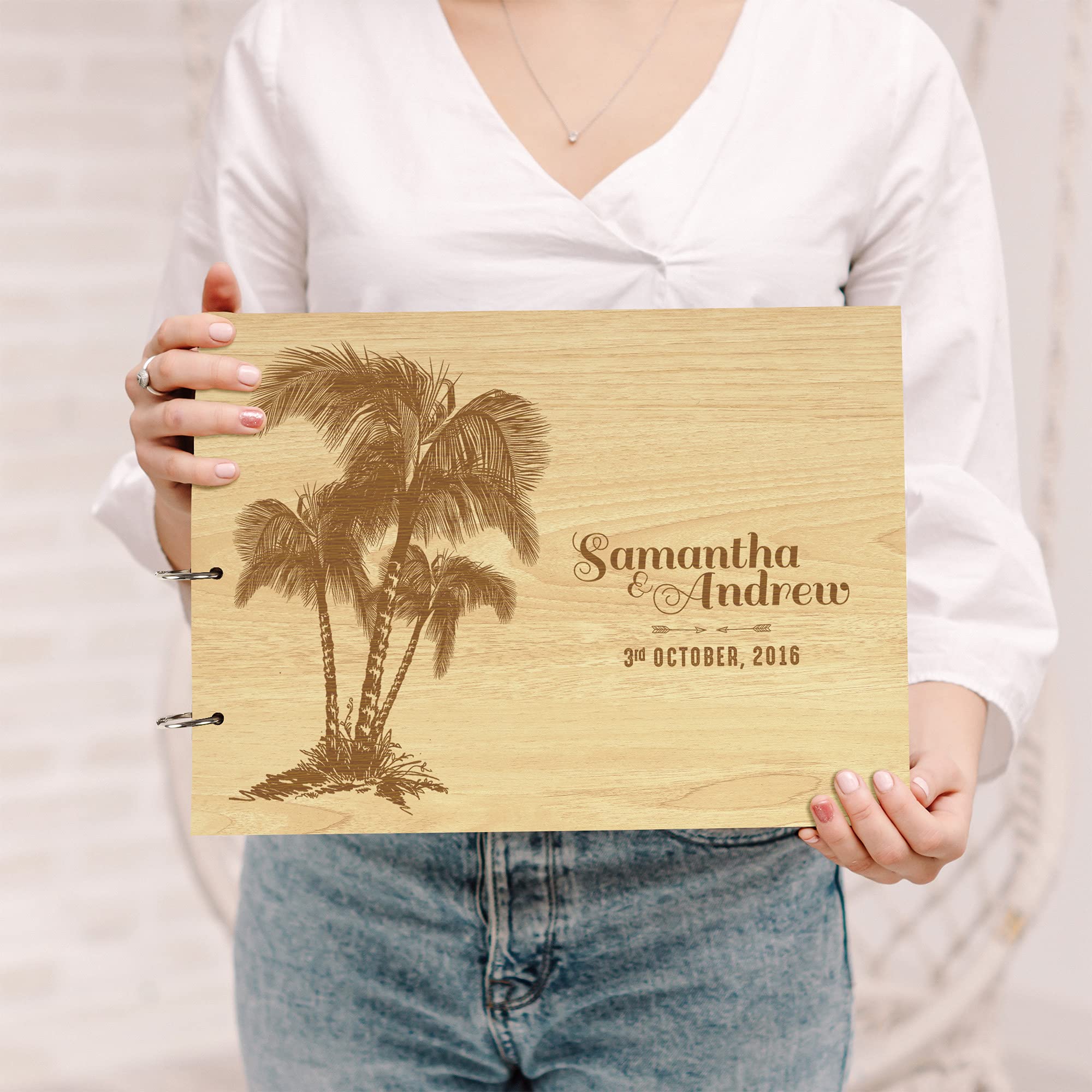 Personalized Laser Engraved Wooden Wedding Guest Book - Custom Sign-in Registry for Bridal Shower, Anniversary & Special Events - Elegant Keepsake Scrapbook with Wood Cover - LJ