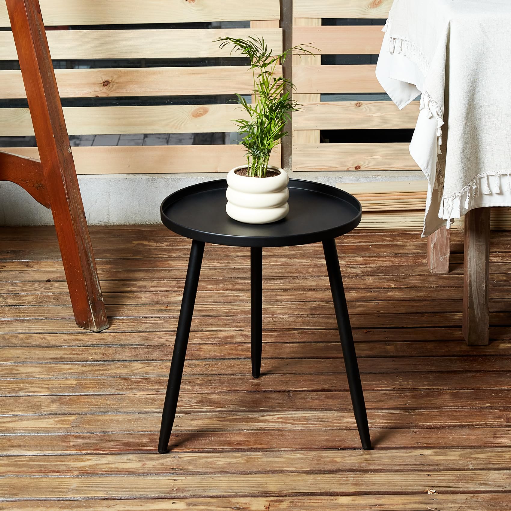 Stylish Round End Table - 3-Leg Metal Black Side Table for Living Room, Bedroom, Balcony | Compact Nightstand, Plant Stand & Accent Table for Indoor & Outdoor Use - Perfect for Small Spaces & Home Decor