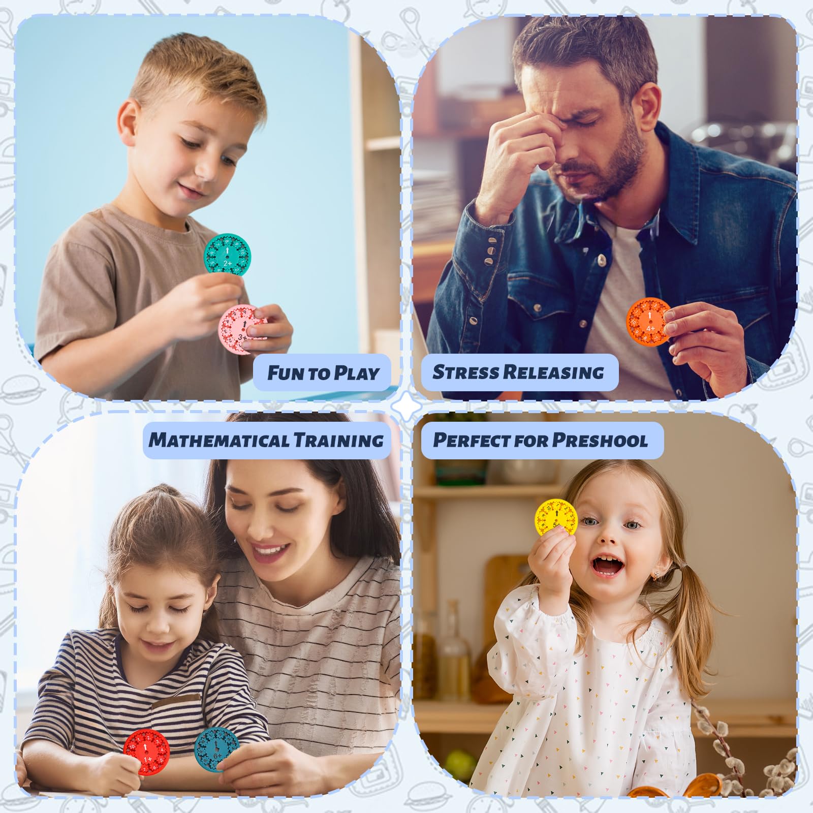 Vibbang Math Fact Fidget Spinners - Educational Anxiety Relief Toys for Kids | Interactive Learning Tools for Addition & Subtraction Practice | Classroom, Homeschool & Stress Relief Use