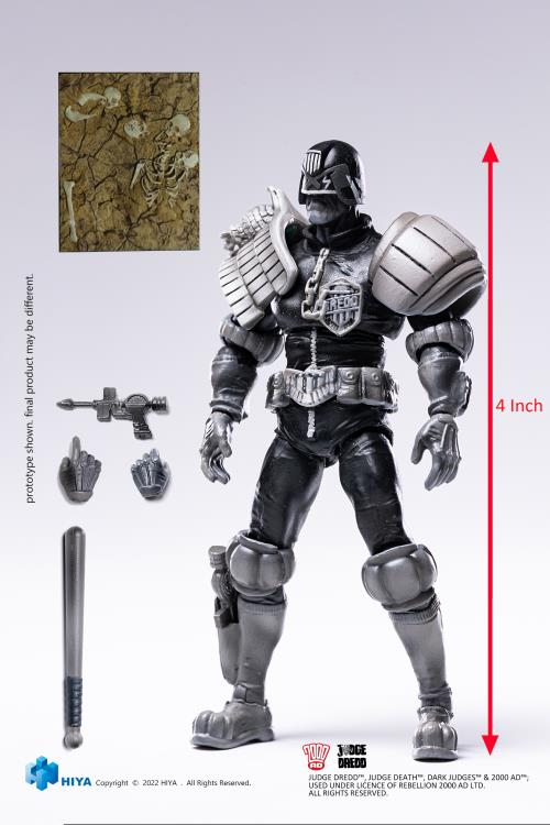 1/18 Scale HIYA 4-Inch Judge Dredd Action Figure - Exquisite Mini Collectible Series (Black & White Version) | Perfect for Display, Gifts & Comic Book Collections