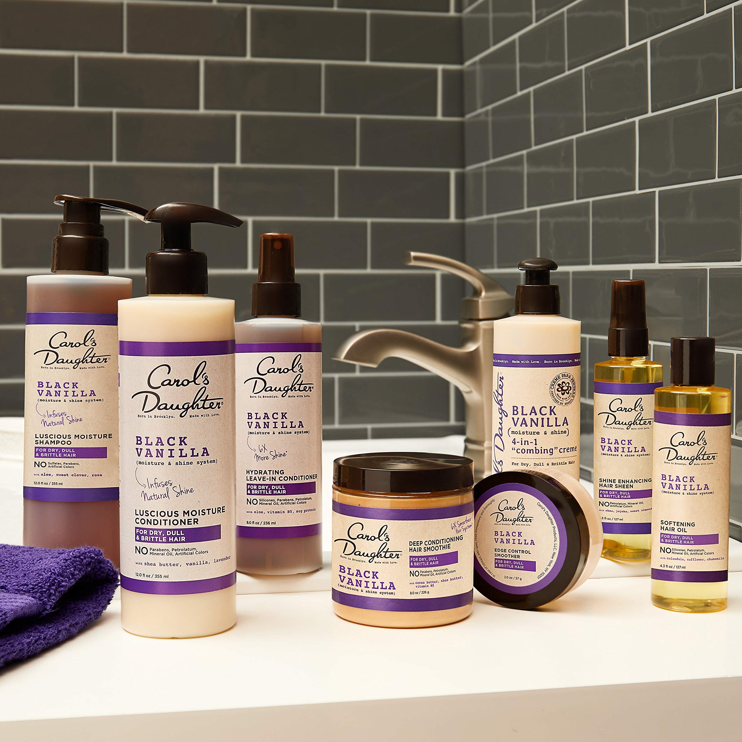 Carol’s Daughter Black Vanilla Sulfate-Free Hair Care Set - Hydrating Shampoo, Conditioner & Leave-In Spray for Dry, Damaged, Natural Curly Hair - Infused with Shea Butter, Aloe & Rosemary - Perfect for Daily Moisturizing & Revitalizing Curls at Home or Salon