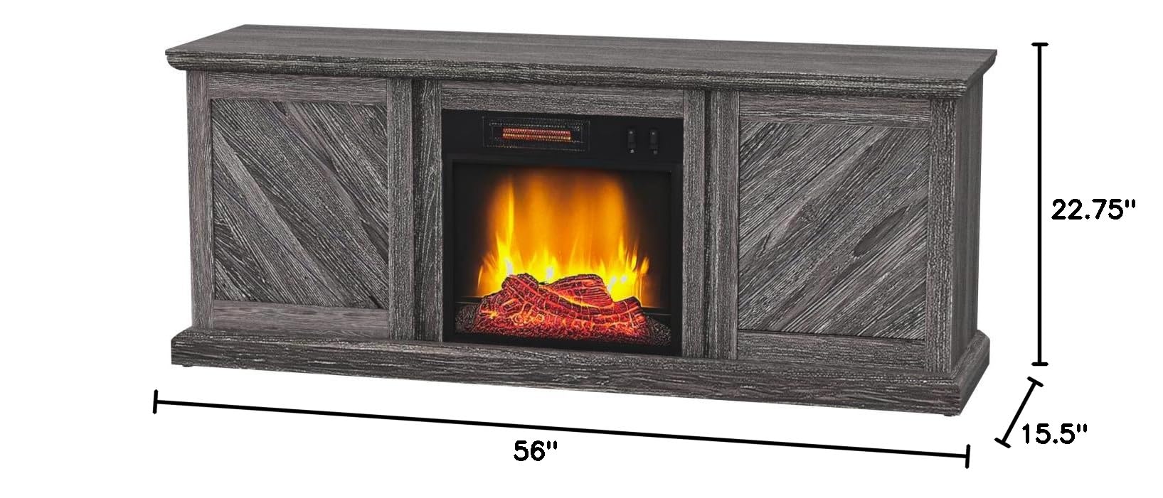 Walden Media Entertainment Console TV Stand - Weathered Gray Raw Wood Finish with Built-in Fireplace - Perfect for Living Room, Home Theater & Cozy Spaces